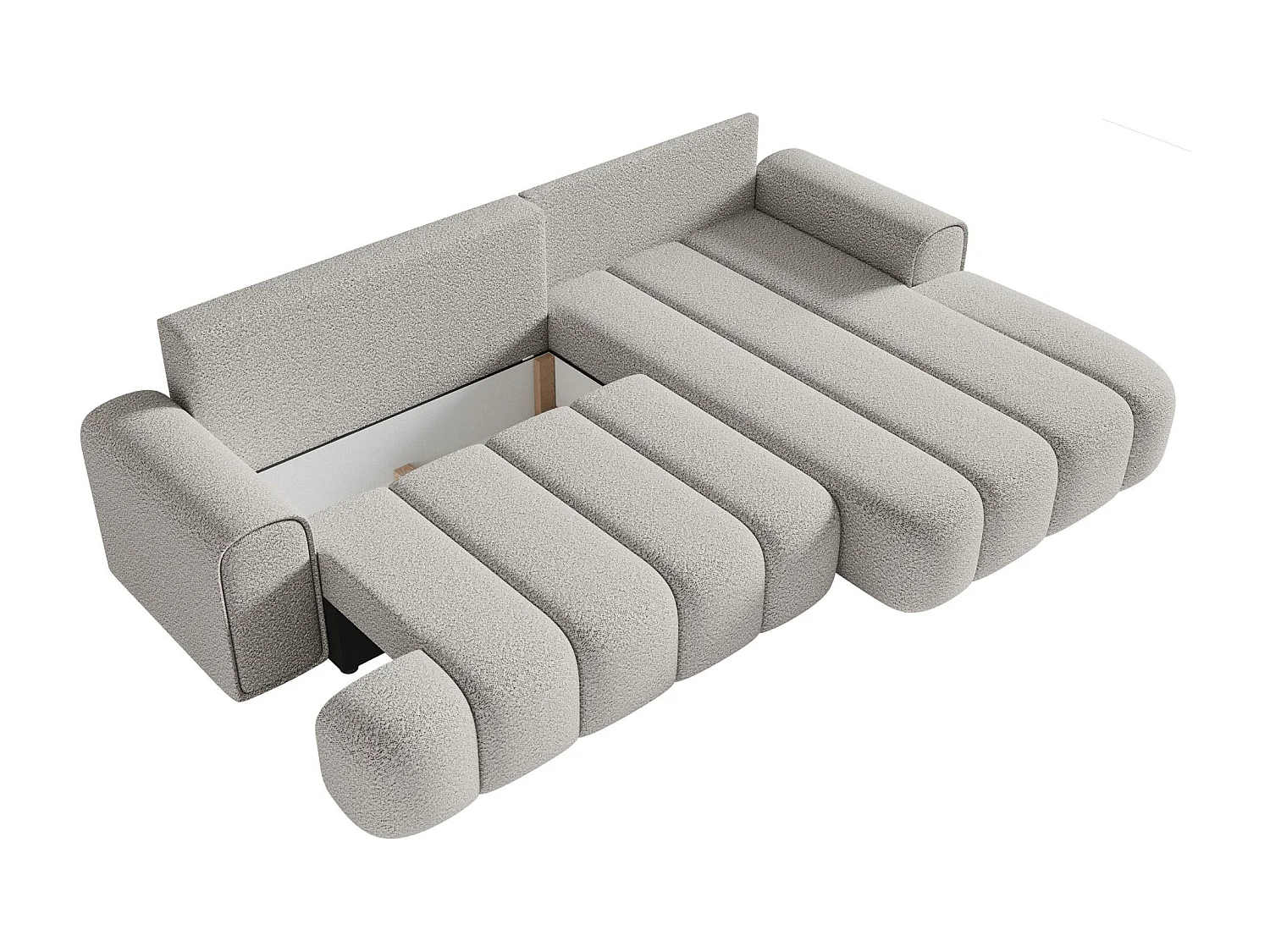 Ecksofa mit Schlaffunktion, Stauraum und Bouclé-Bezug - hellgrau - rechts - DANDELINO