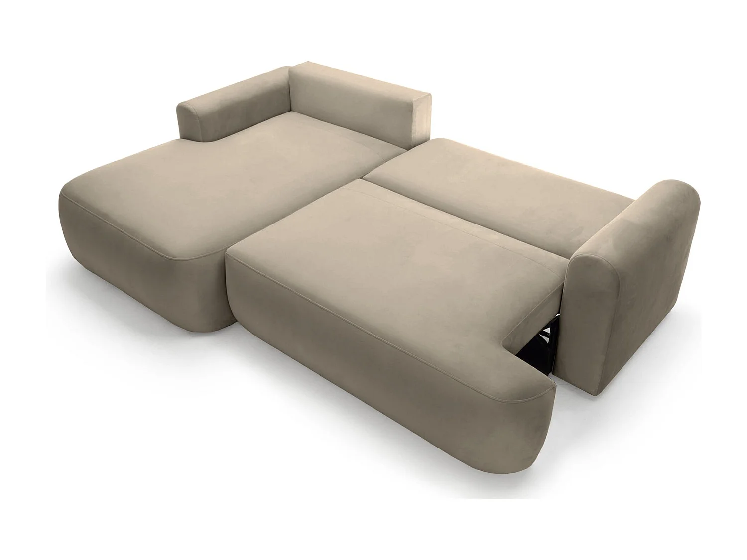 Ecksofa mit Schlaffunktion, Stauraum und Samtbezug - grau-beige - links - OVO