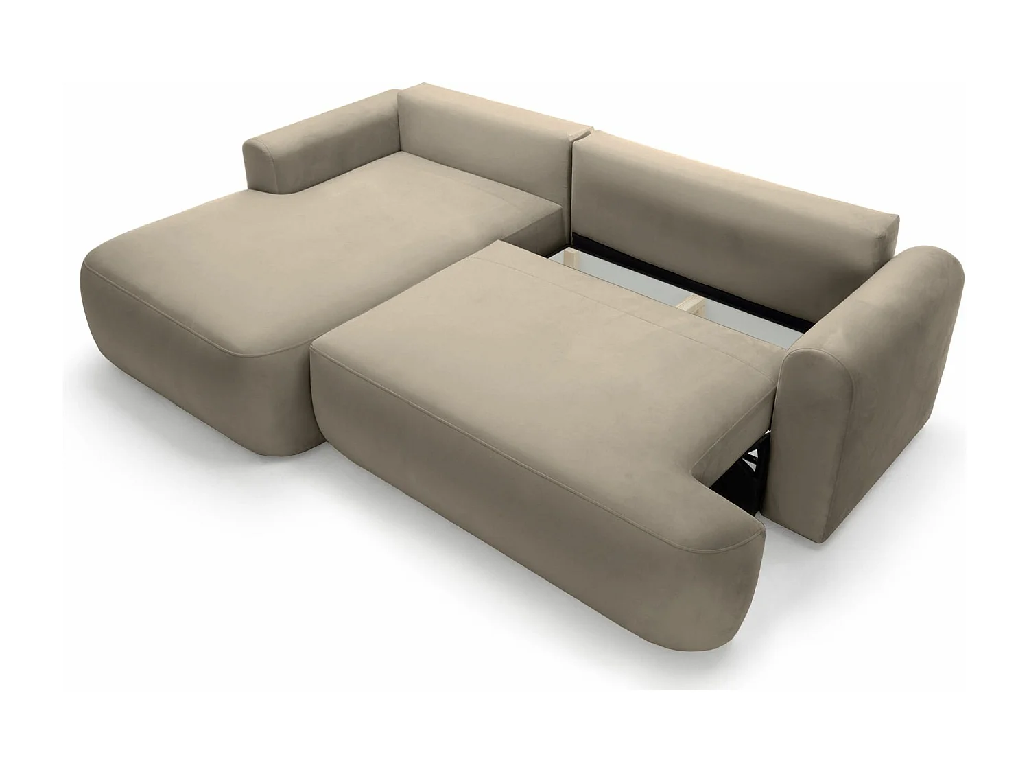 Ecksofa mit Schlaffunktion, Stauraum und Samtbezug - grau-beige - links - OVO