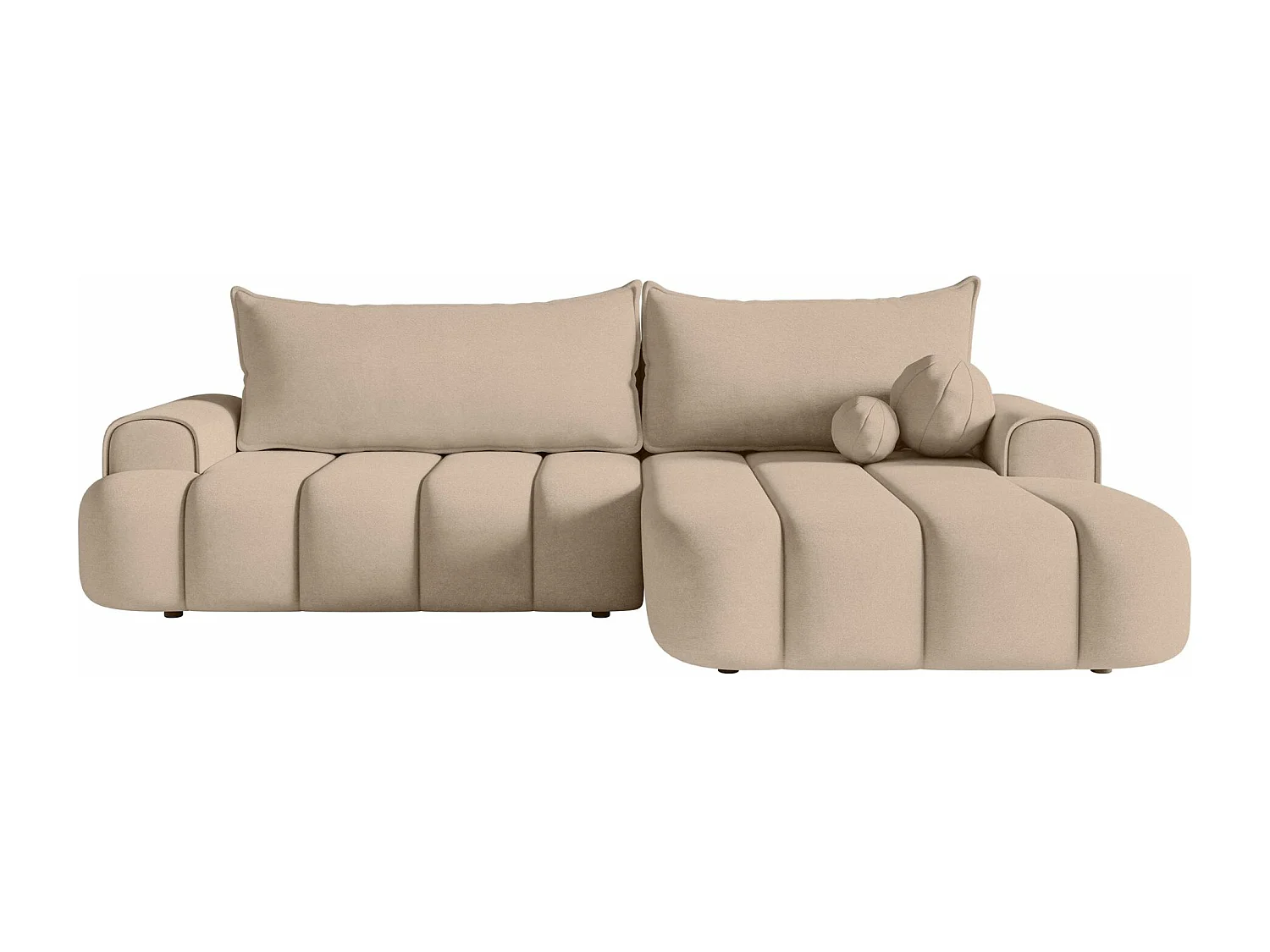 Canapé d'angle convertible - en velours beige avec revêtement - côté droit - DANDELINO