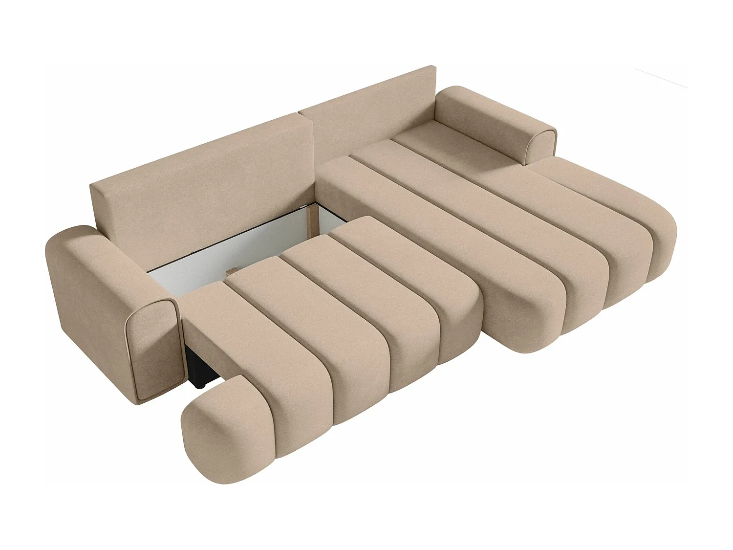 Canapé d'angle convertible - en velours beige avec revêtement - côté droit - DANDELINO