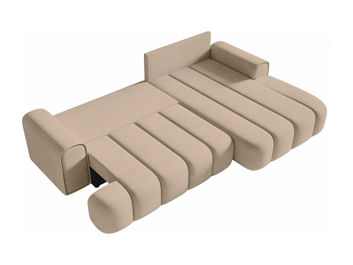 Ecksofa mit Schlaffunktion, Stauraum und Samtbezug - beige - rechts - DANDELINO