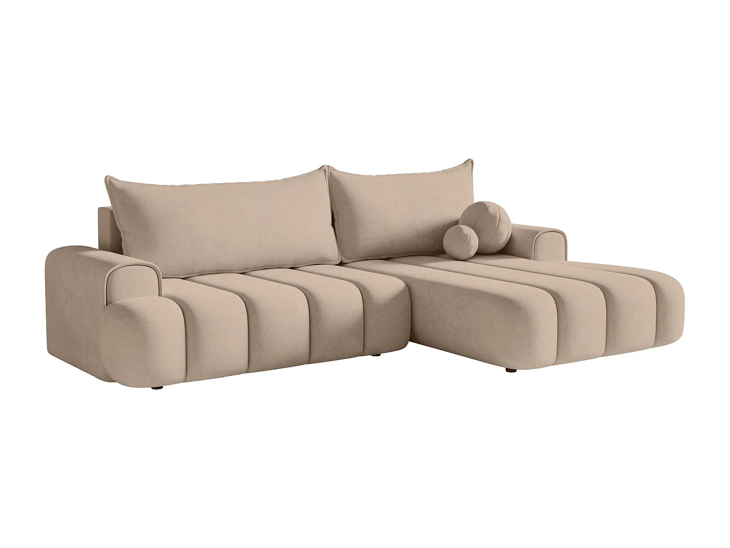 Ecksofa mit Schlaffunktion, Stauraum und Samtbezug - beige - rechts - DANDELINO