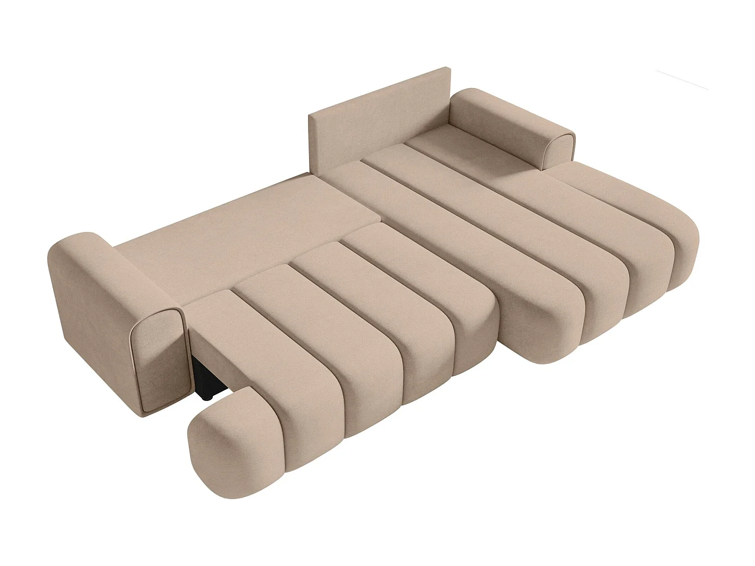 Canapé d'angle convertible - en velours beige avec revêtement - côté droit - DANDELINO