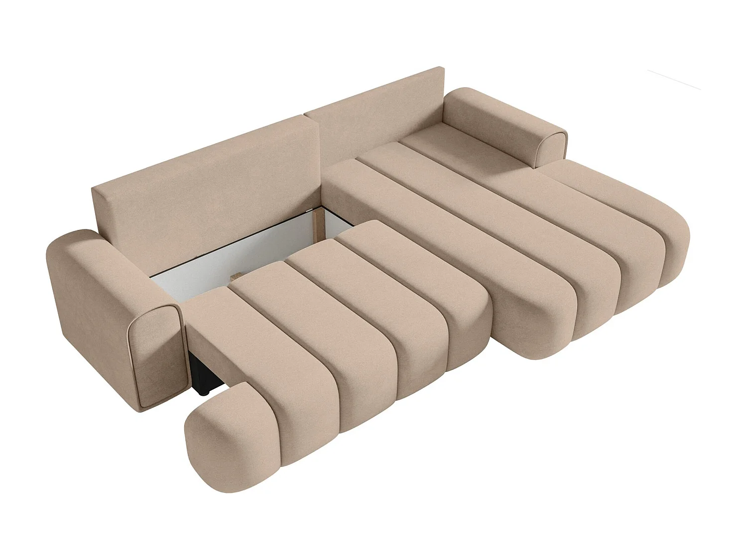 Canapé d'angle convertible - en velours beige avec revêtement - côté droit - DANDELINO