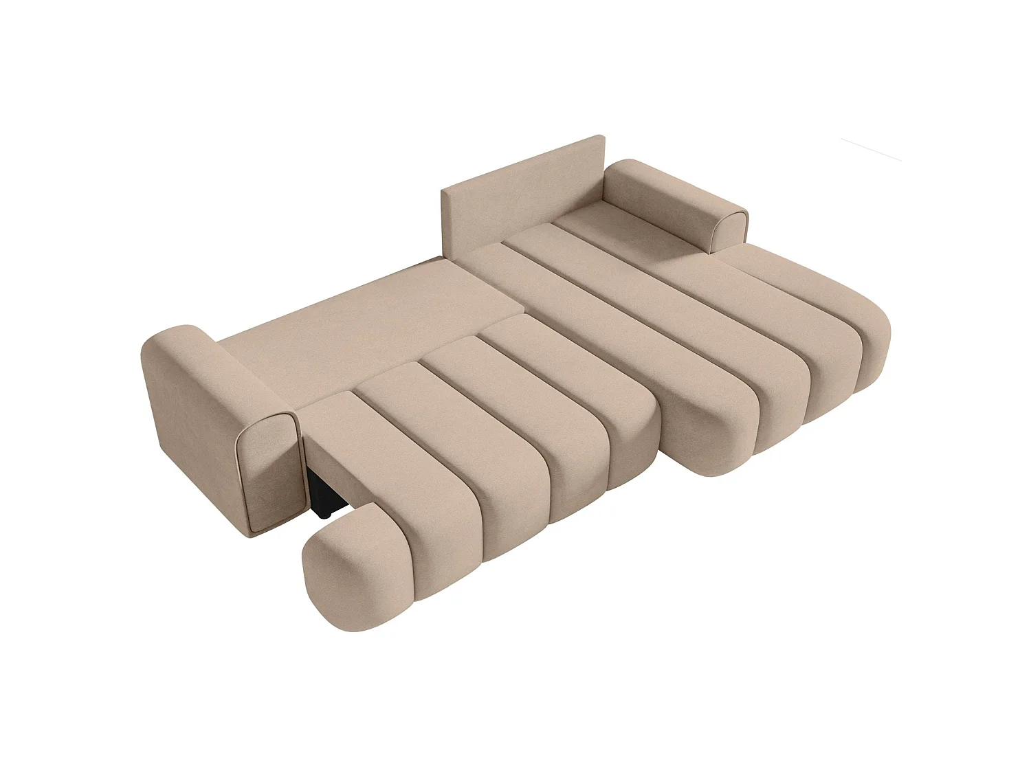 Canapé d'angle convertible - en velours beige avec revêtement - côté droit - DANDELINO