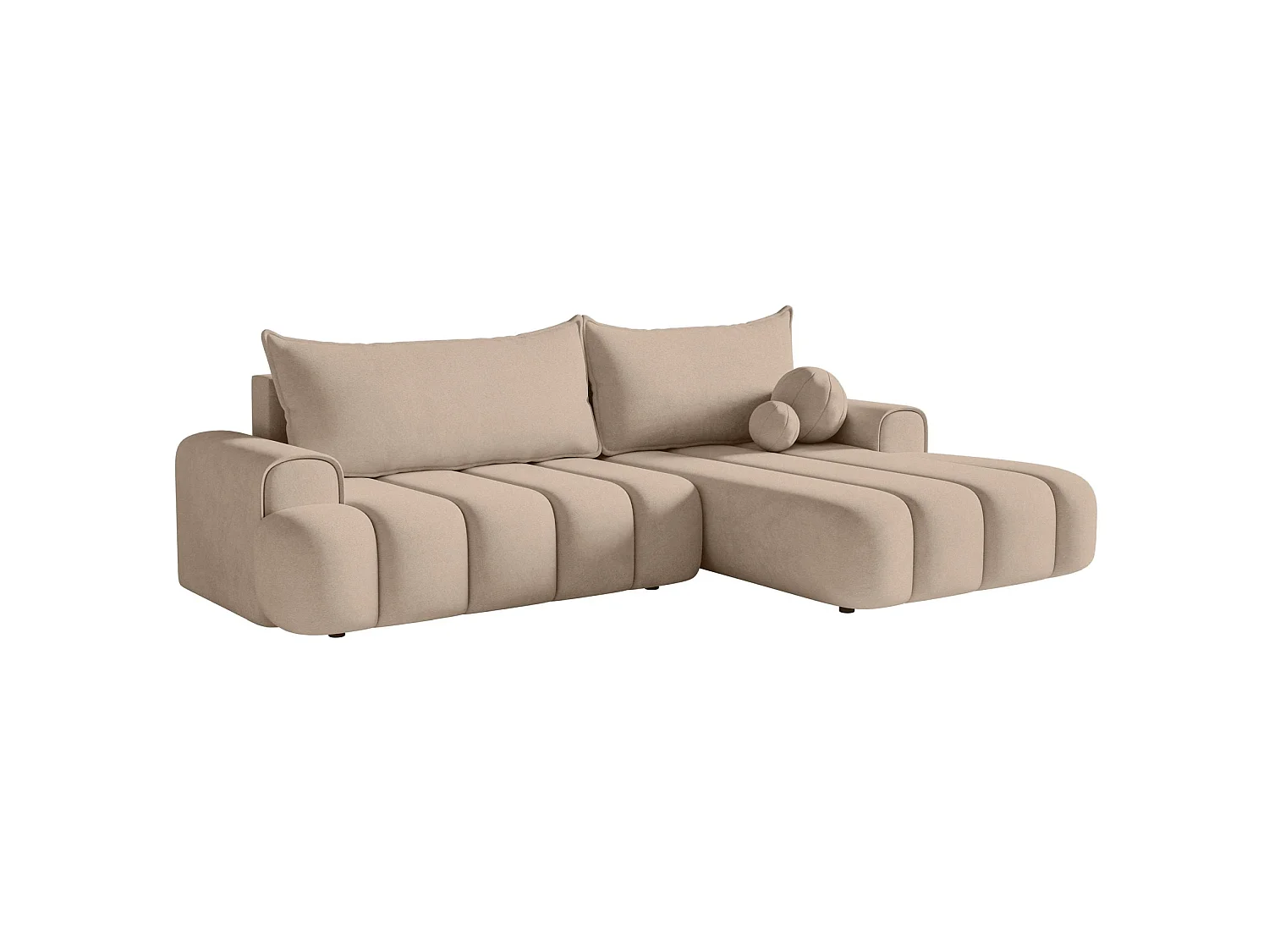 Canapé d'angle convertible - en velours beige avec revêtement - côté droit - DANDELINO