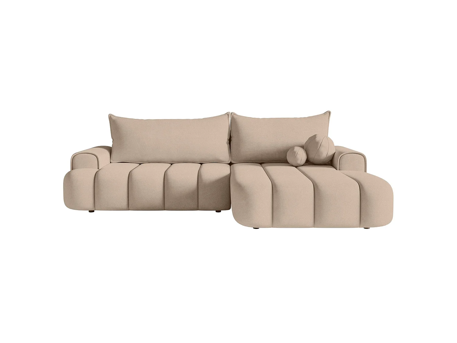 Canapé d'angle convertible - en velours beige avec revêtement - côté droit - DANDELINO