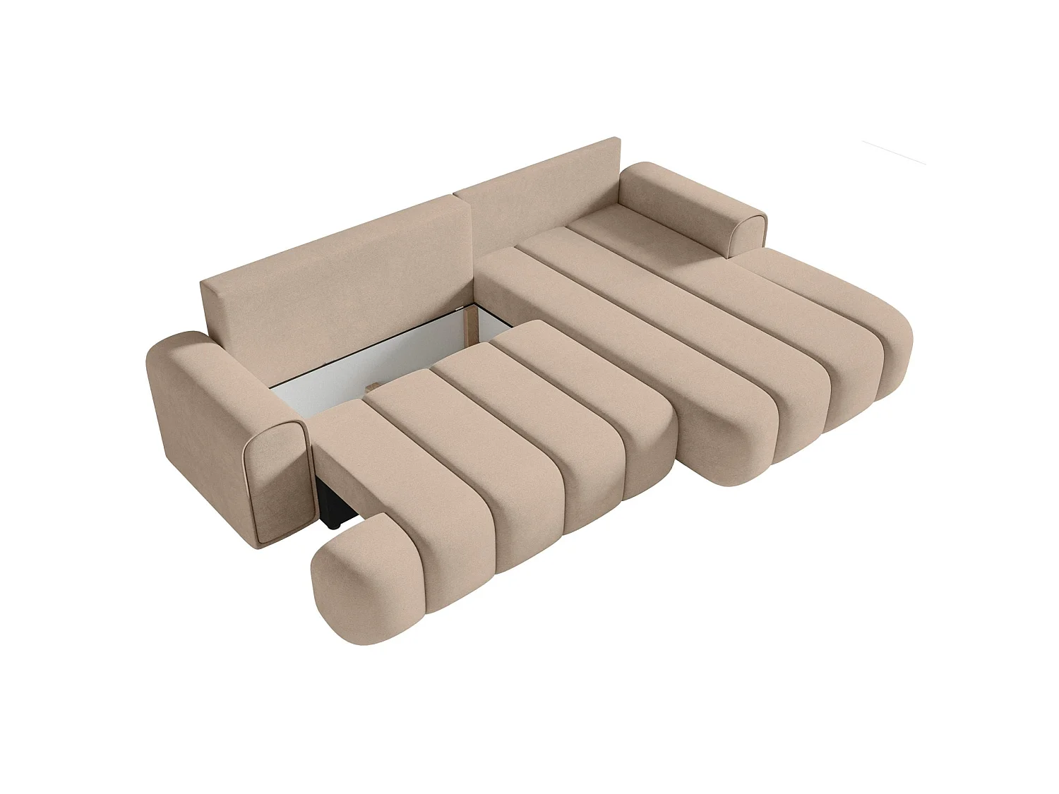 Canapé d'angle convertible - en velours beige avec revêtement - côté droit - DANDELINO