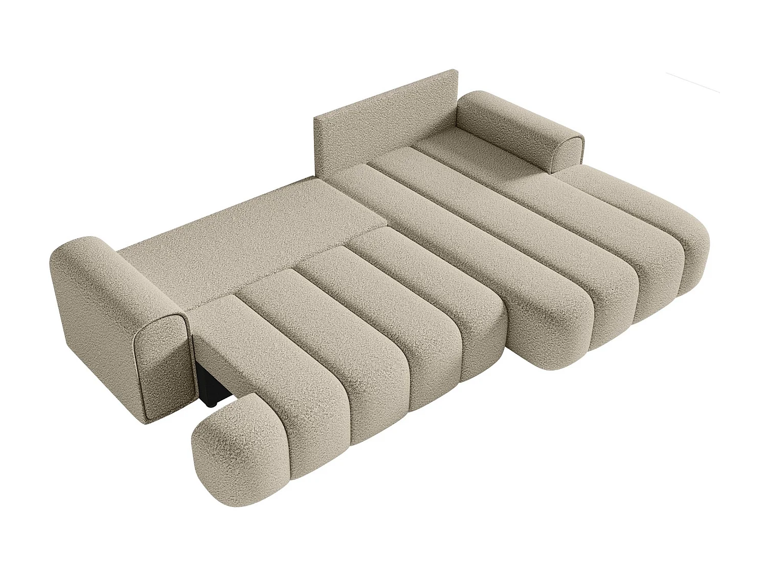 Canapé d'angle convertible - en bouclé beige clair avec revêtement - côté droit - DANDELINO