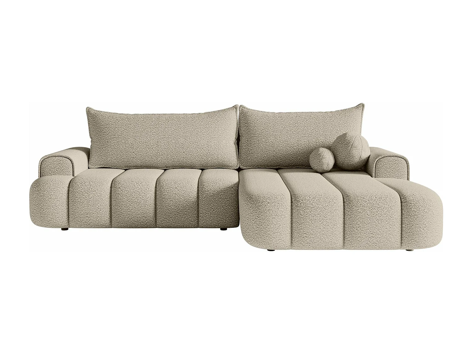 Canapé d'angle convertible - en bouclé beige clair avec revêtement - côté droit - DANDELINO