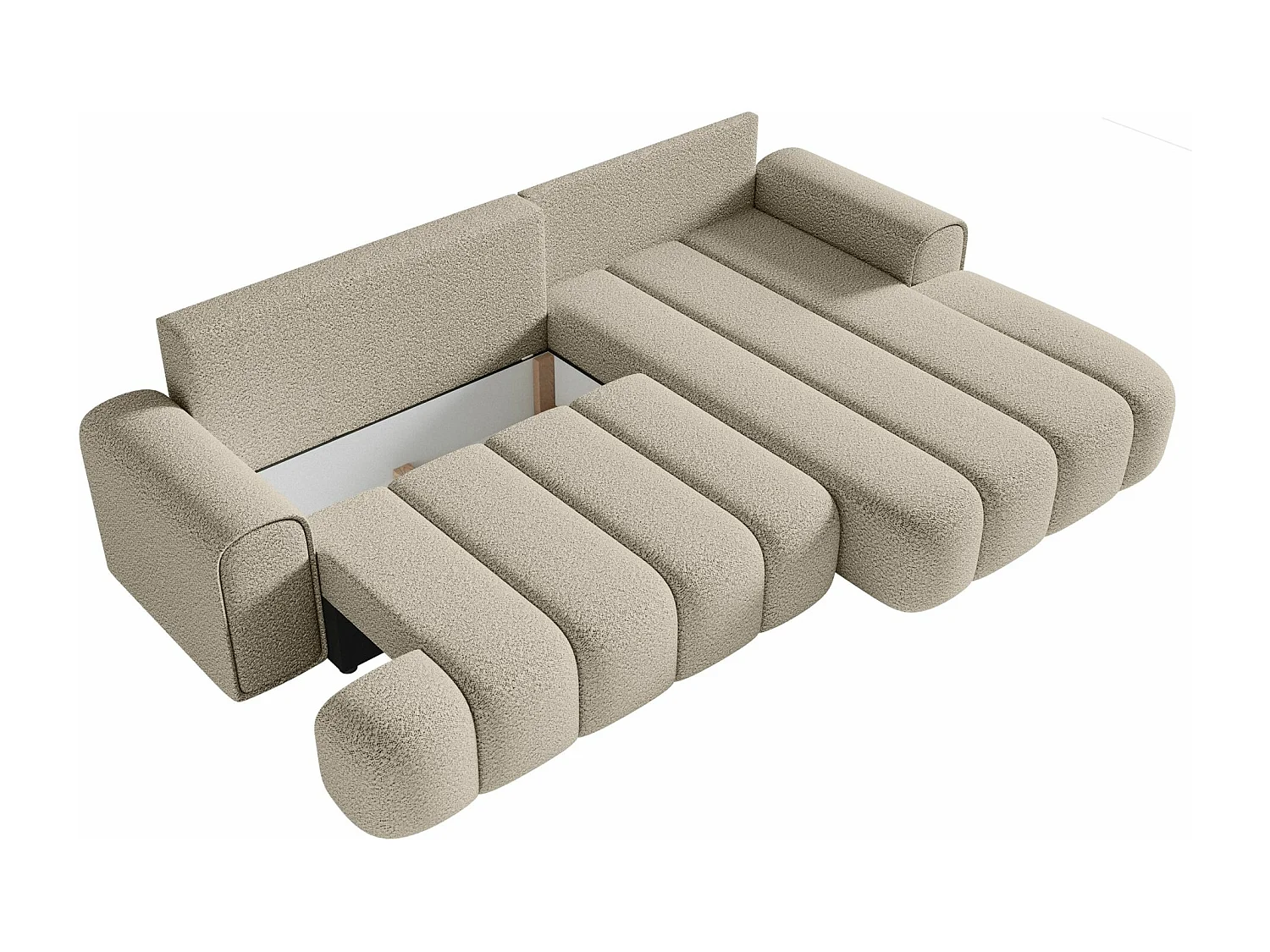 Canapé d'angle convertible - en bouclé beige clair avec revêtement - côté droit - DANDELINO