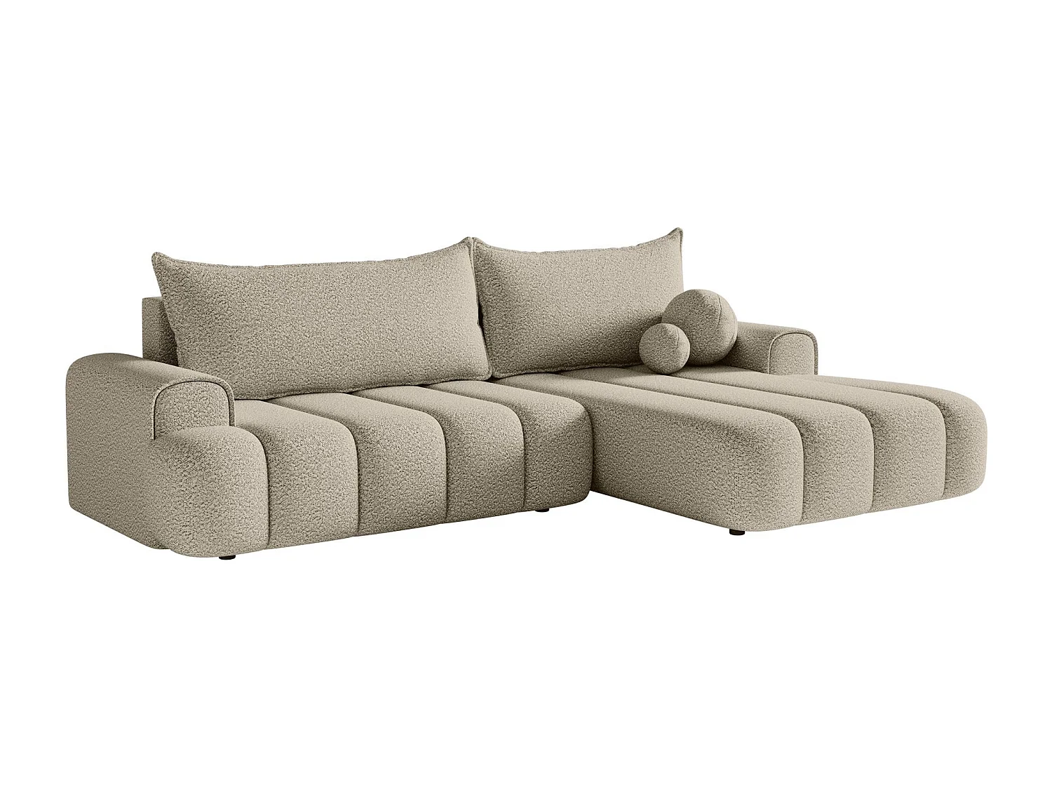 Ecksofa mit Schlaffunktion, Stauraum und Bouclé-Bezug - hellbeige - rechts - DANDELINO