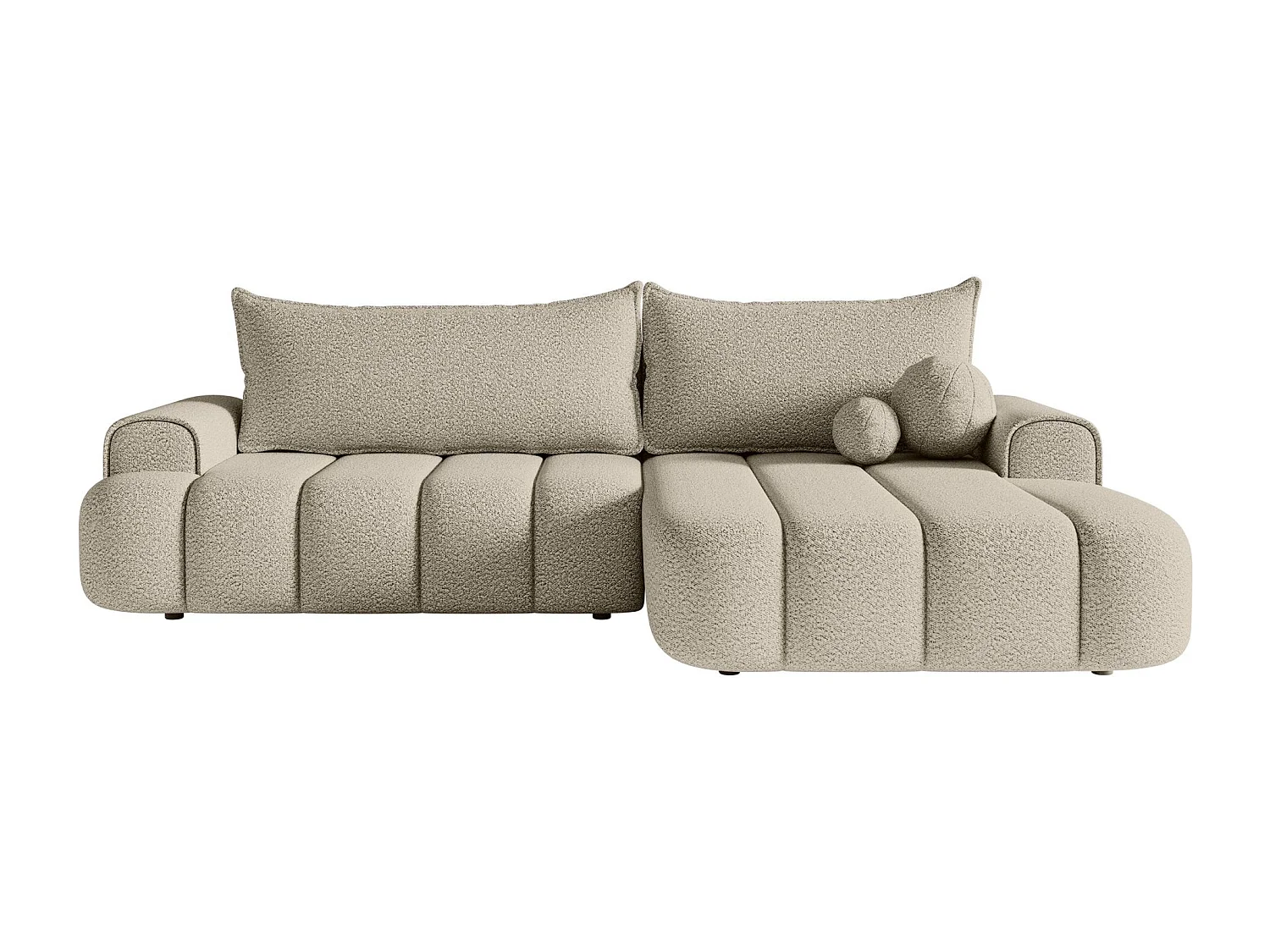 Ecksofa mit Schlaffunktion, Stauraum und Bouclé-Bezug - hellbeige - rechts - DANDELINO
