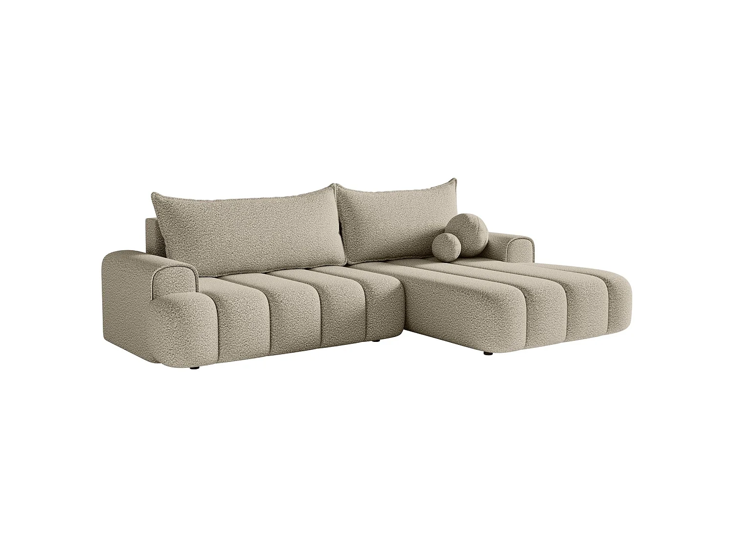 Hoekbank - in lichtbeige bouclé met stoffering - rechterzijde - DANDELINO