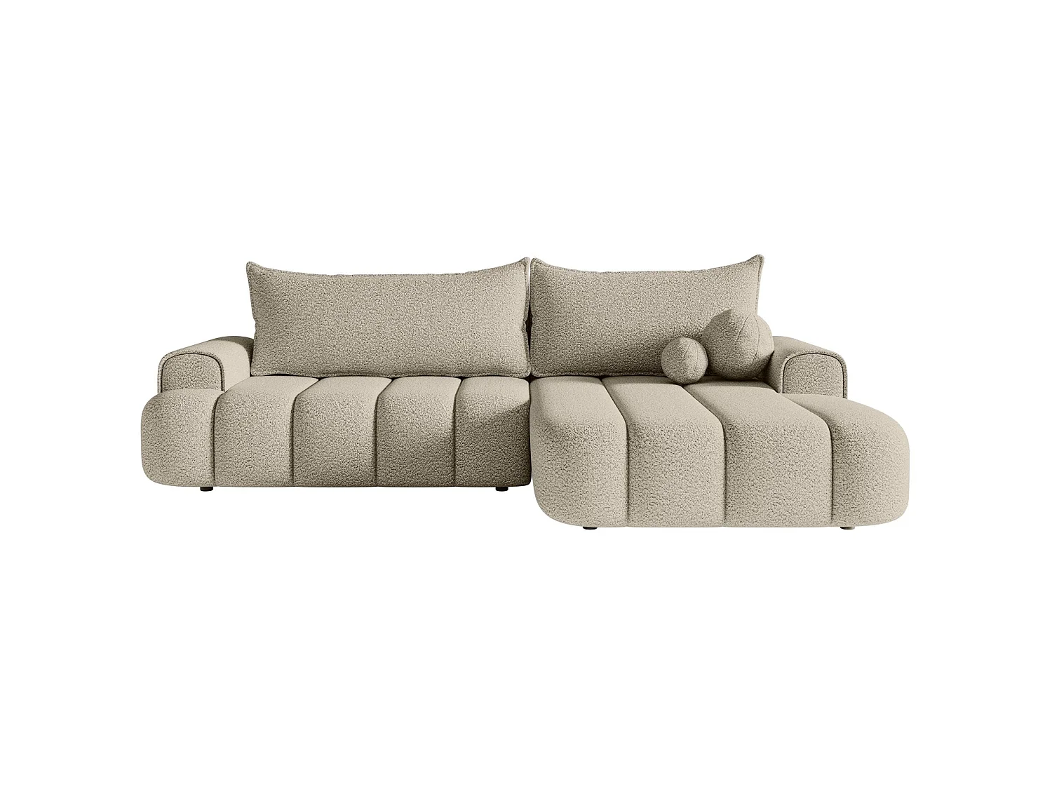 Hoekbank - in lichtbeige bouclé met stoffering - rechterzijde - DANDELINO