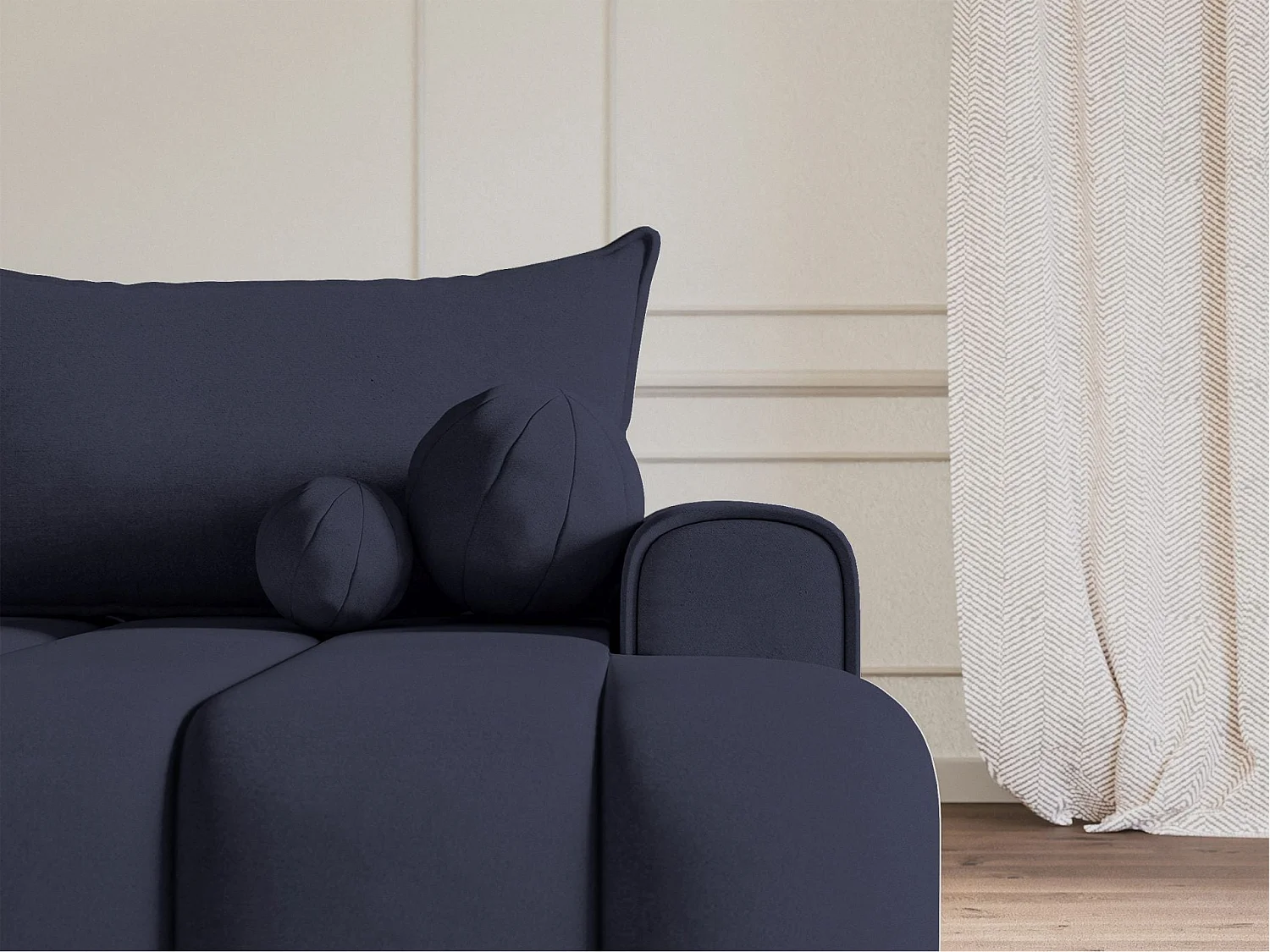 Hoekbank - in marineblauw fluweel met stoffering - rechterkant - DANDELINO