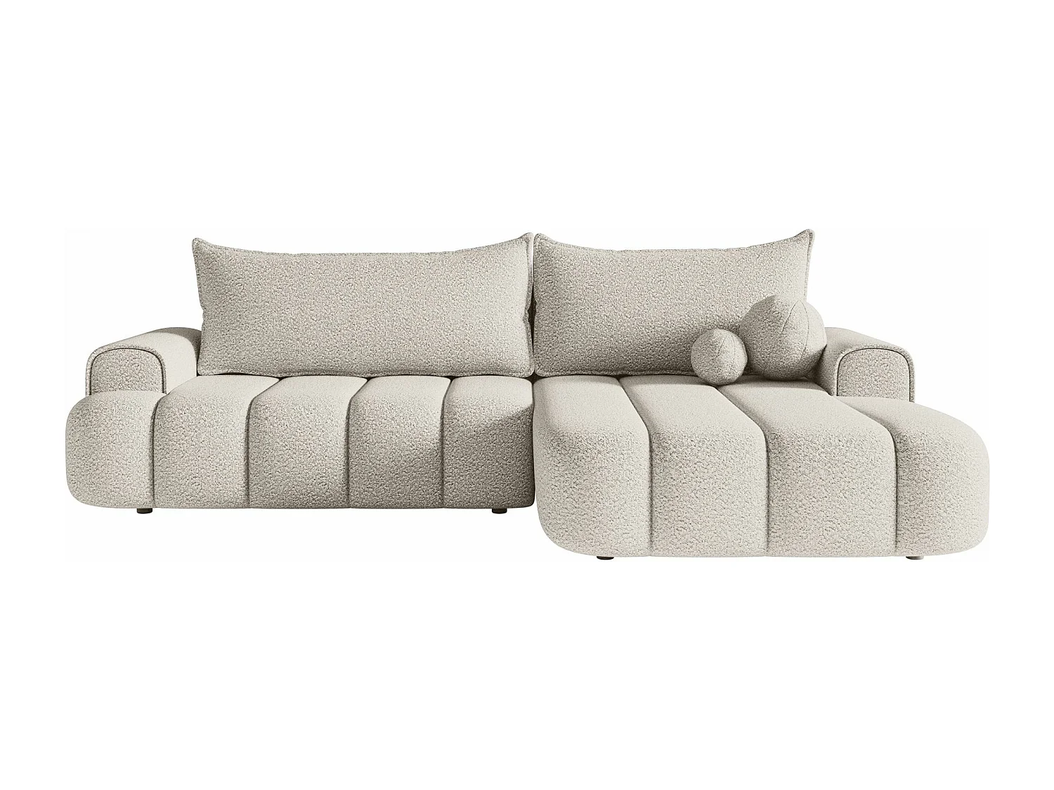 Canapé d'angle convertible - en bouclé crème avec revêtement - côté droit - DANDELINO