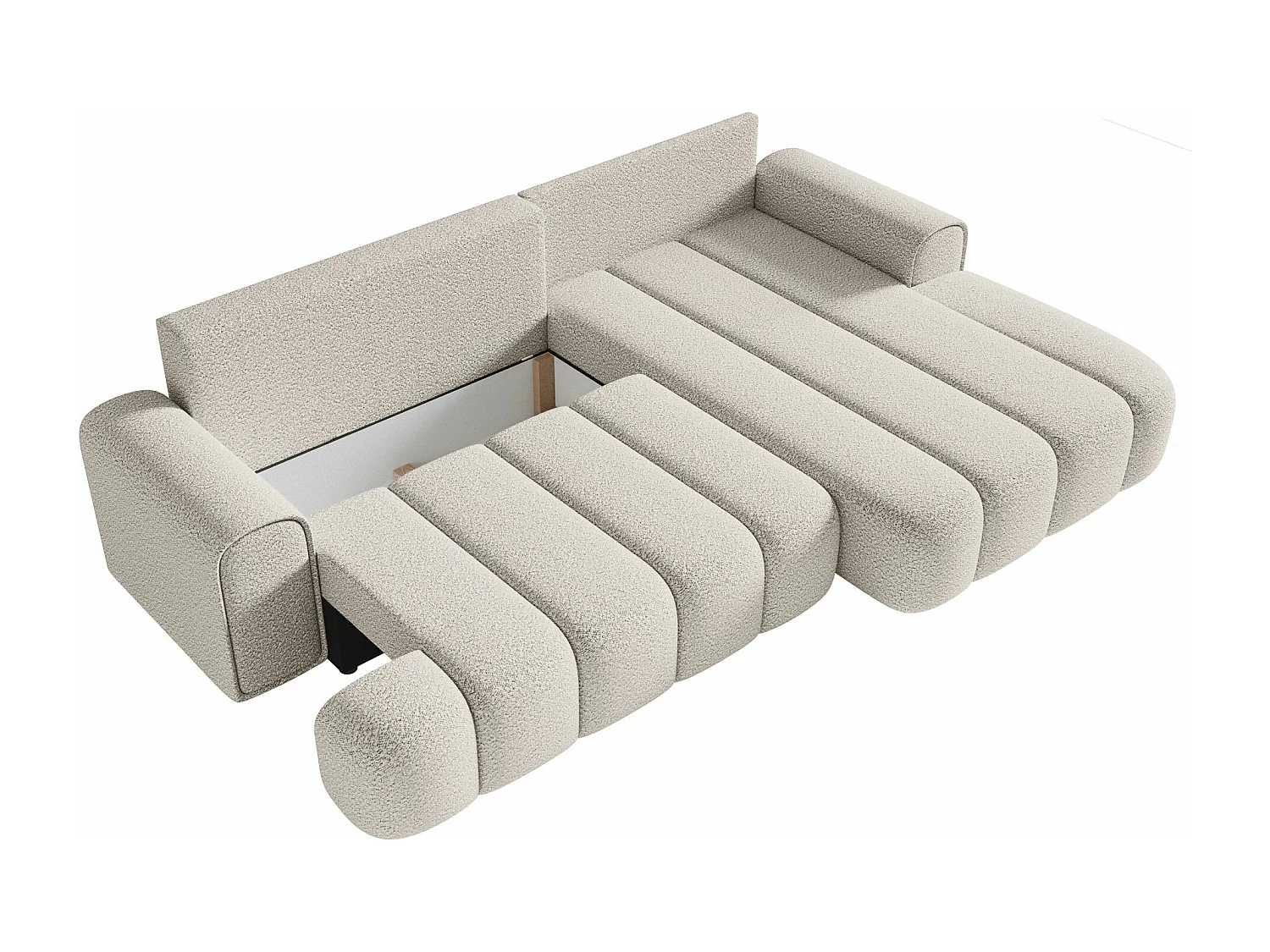 Canapé d'angle convertible - en bouclé crème avec revêtement - côté droit - DANDELINO