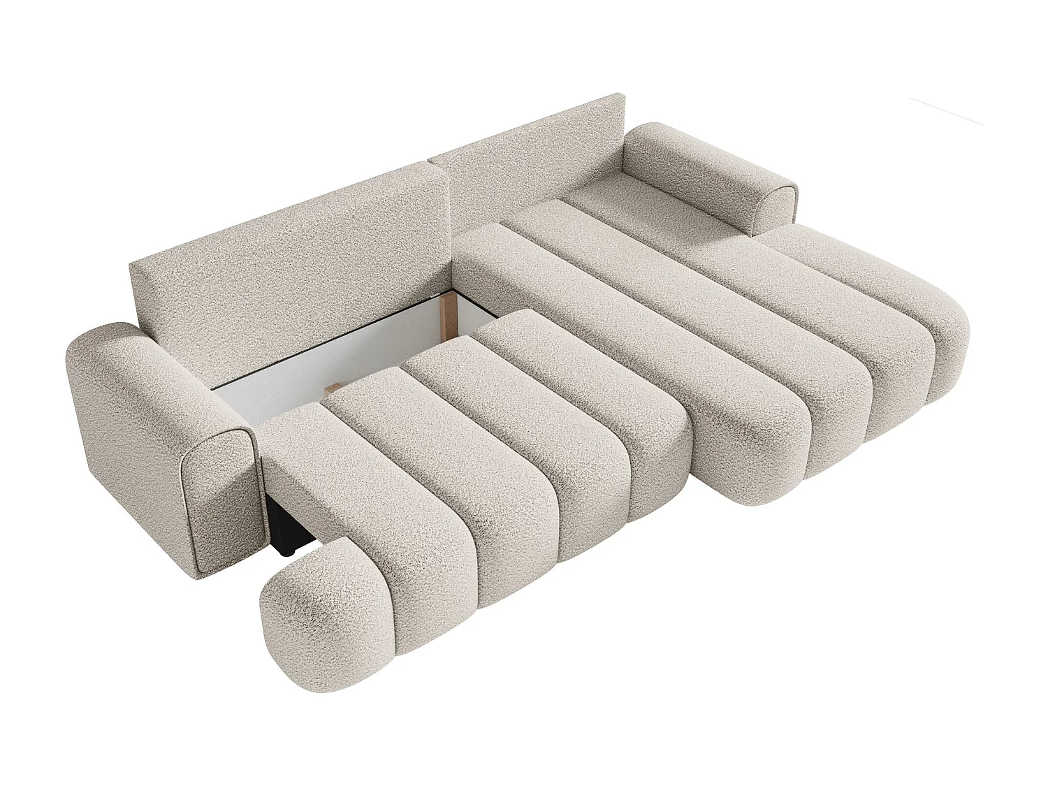 Ecksofa mit Schlaffunktion, Stauraum und Bouclé-Bezug - creme - rechts - DANDELINO