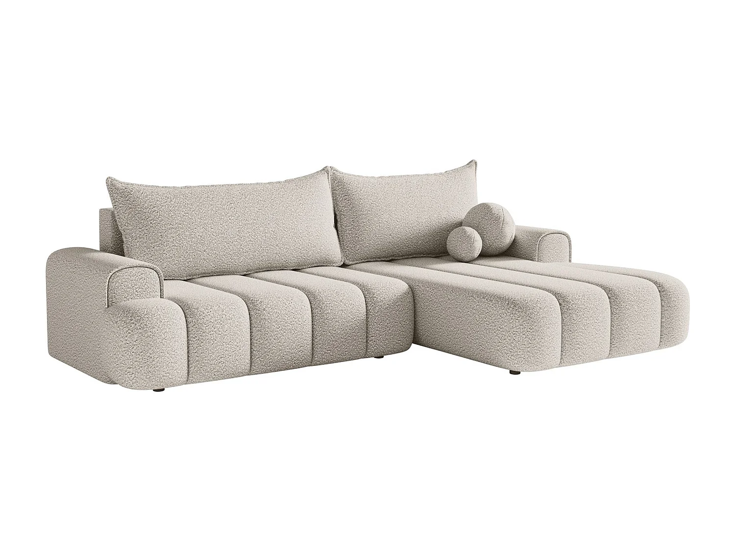Ecksofa mit Schlaffunktion, Stauraum und Bouclé-Bezug - creme - rechts - DANDELINO