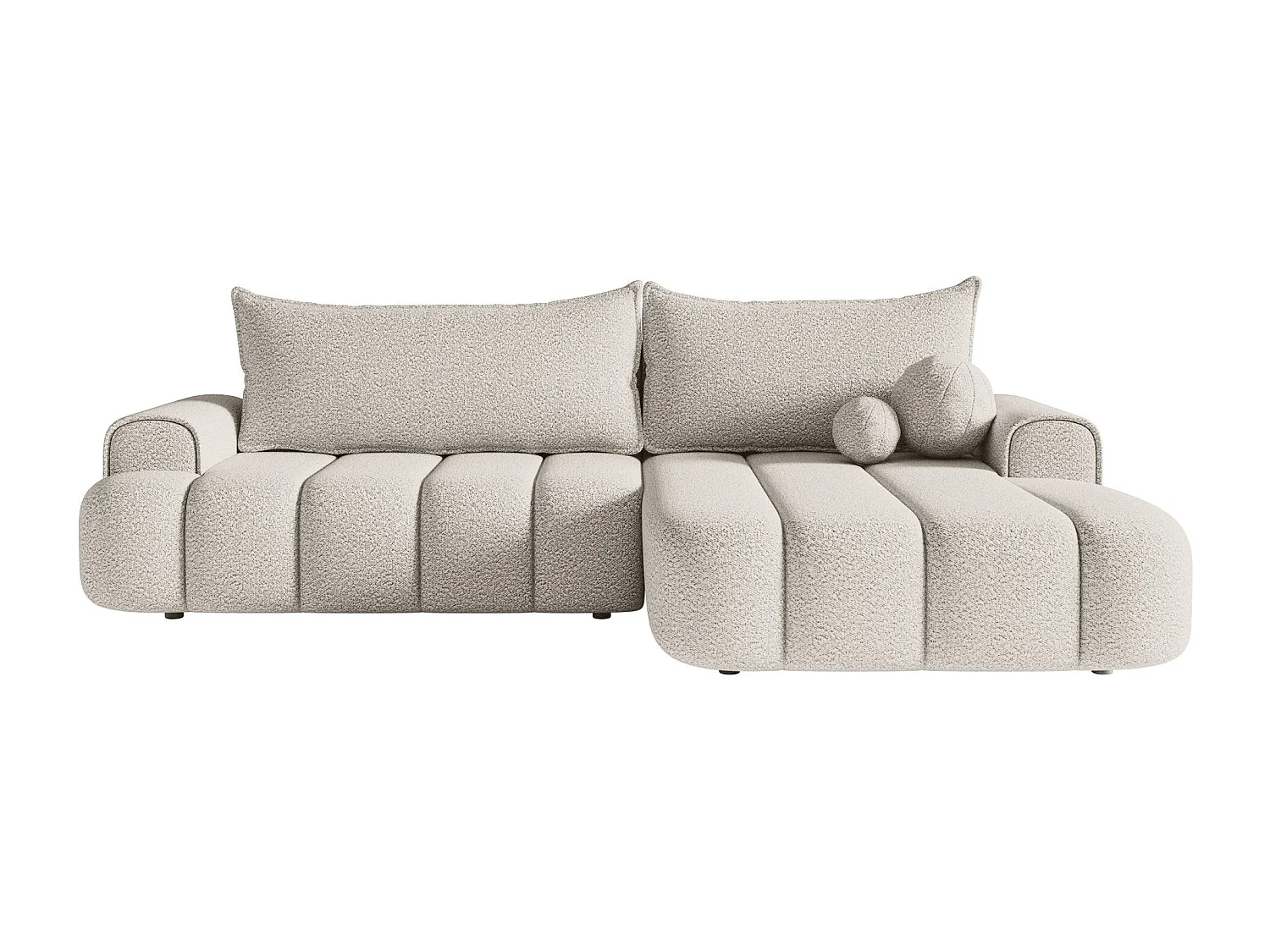 Ecksofa mit Schlaffunktion, Stauraum und Bouclé-Bezug - creme - rechts - DANDELINO