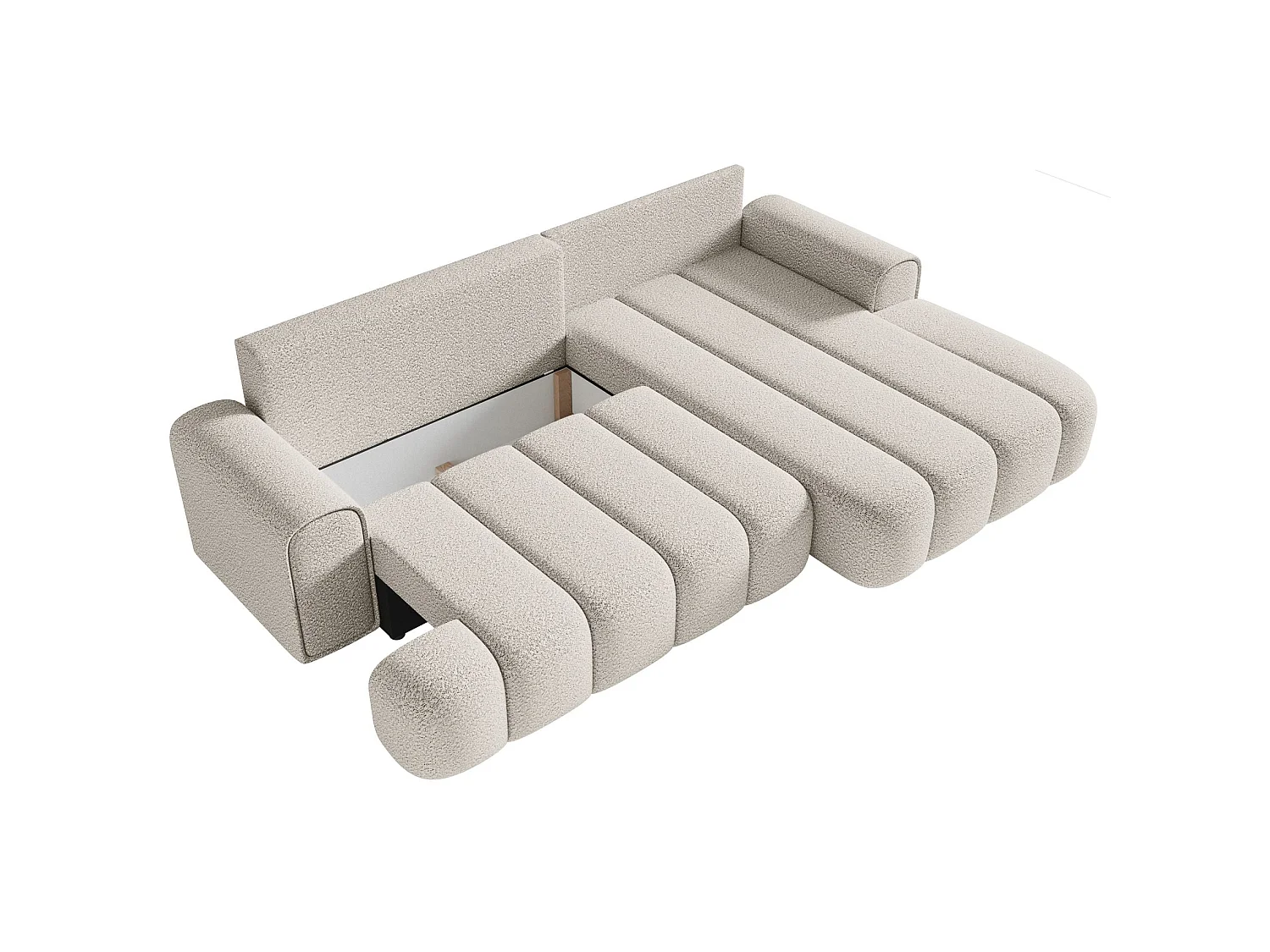 Hoekbankbed - crème bouclé met bekleding - rechterzijde - DANDELINO