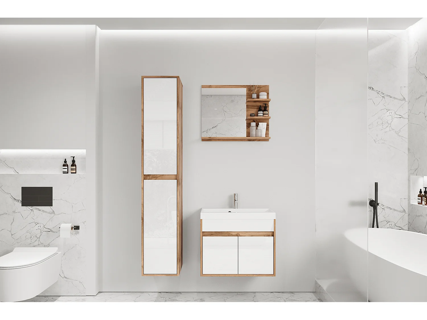 Ensemble de salle de bain - avec meuble sous-vasque Wotan / Blanc brillant - LUANI