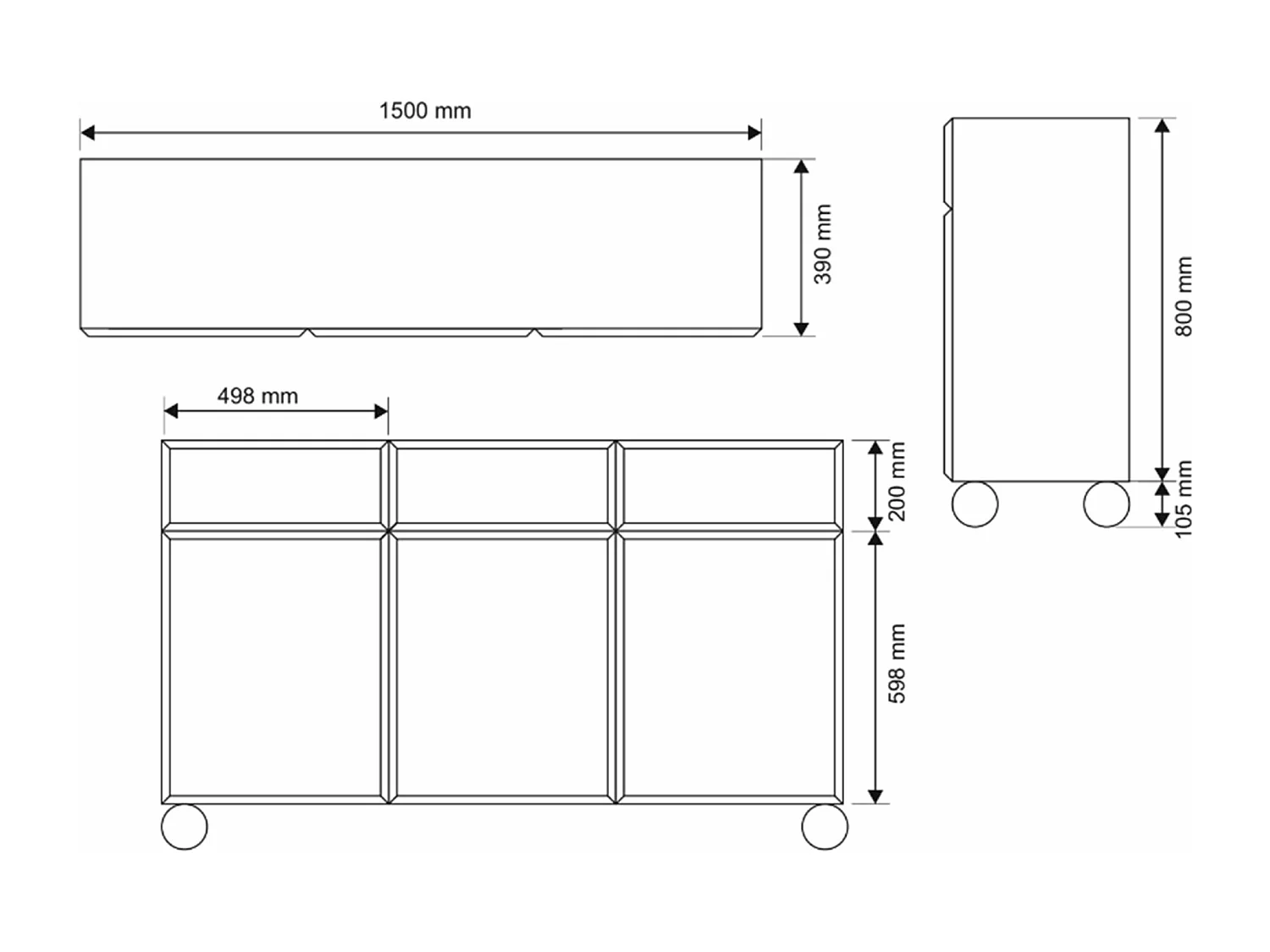 Sideboard 3-türig - auf Kugelfüßen mit drei Schubladen - Beige - 150 cm - CHOCOLATED