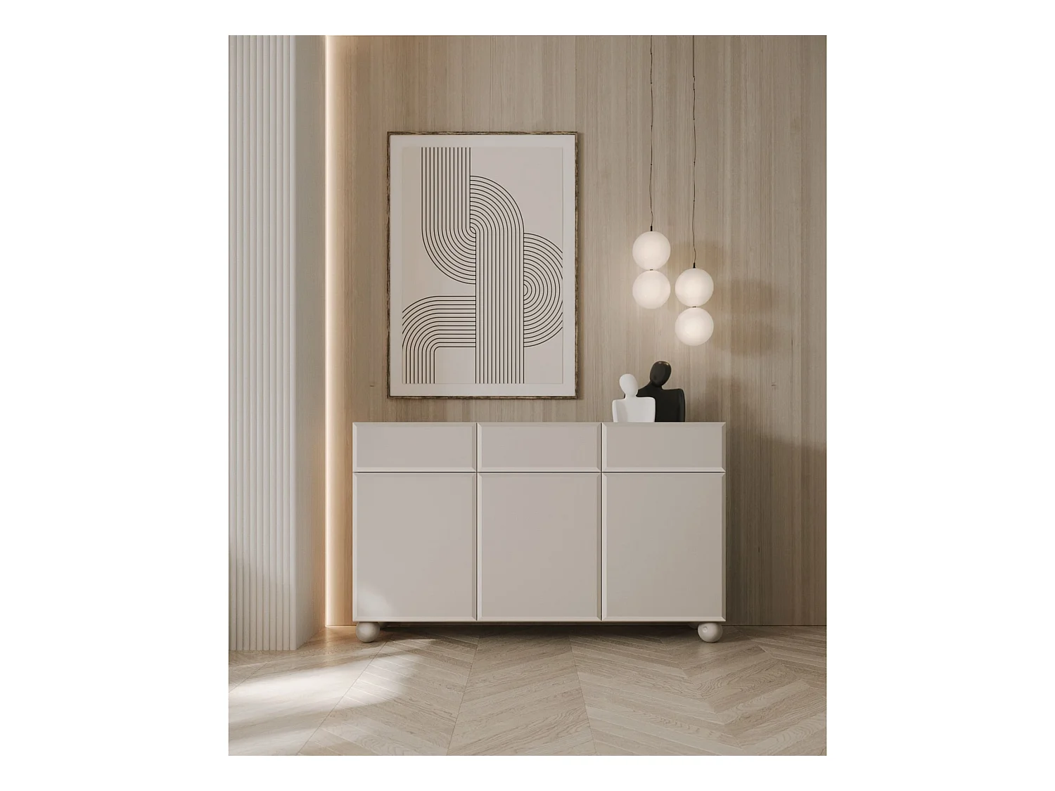 Buffet 3 portes - 150 cm - beige avec trois tiroirs - CHOCOLATED