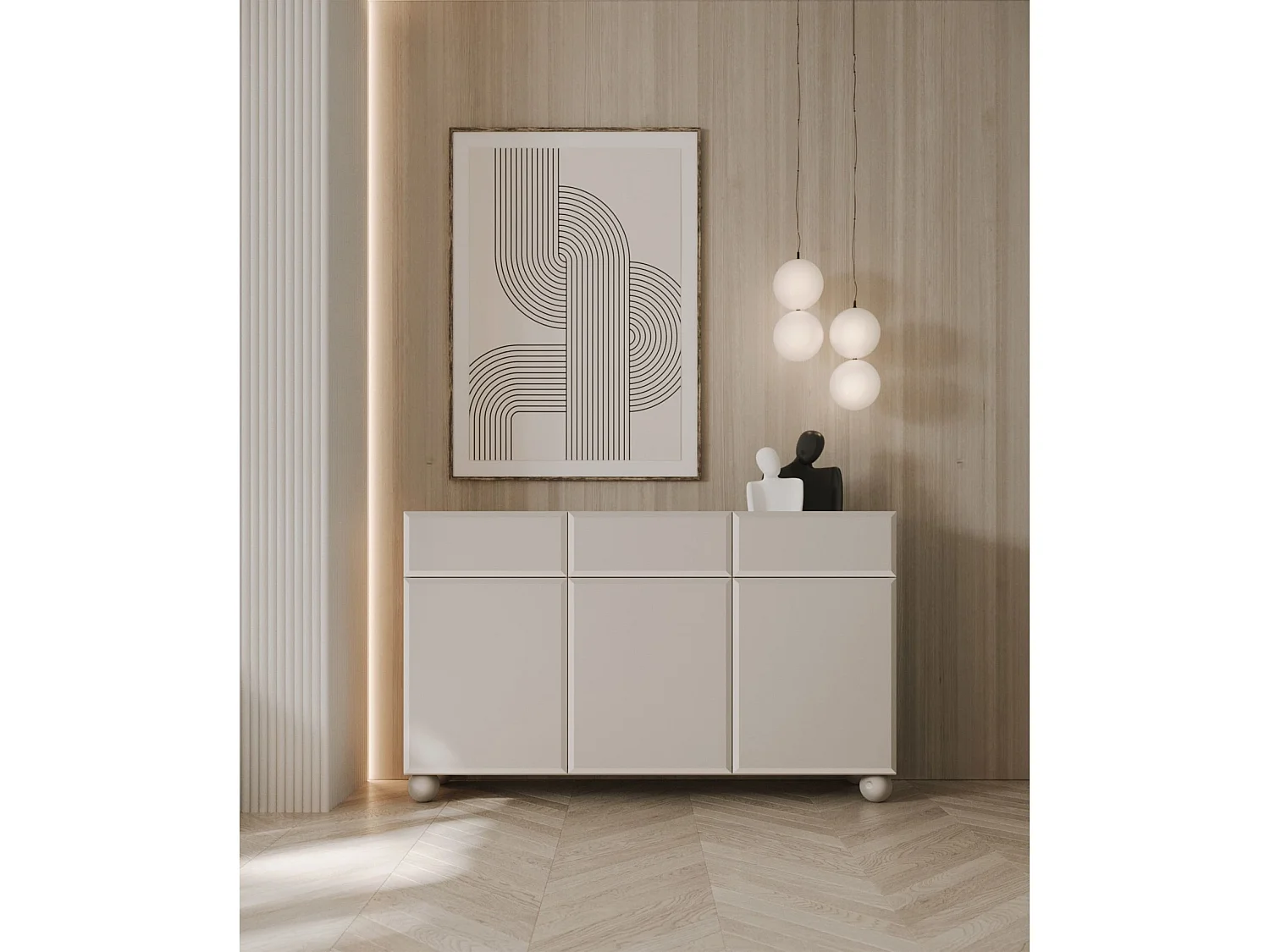 Buffet 3 portes - 150 cm - beige avec trois tiroirs - CHOCOLATED