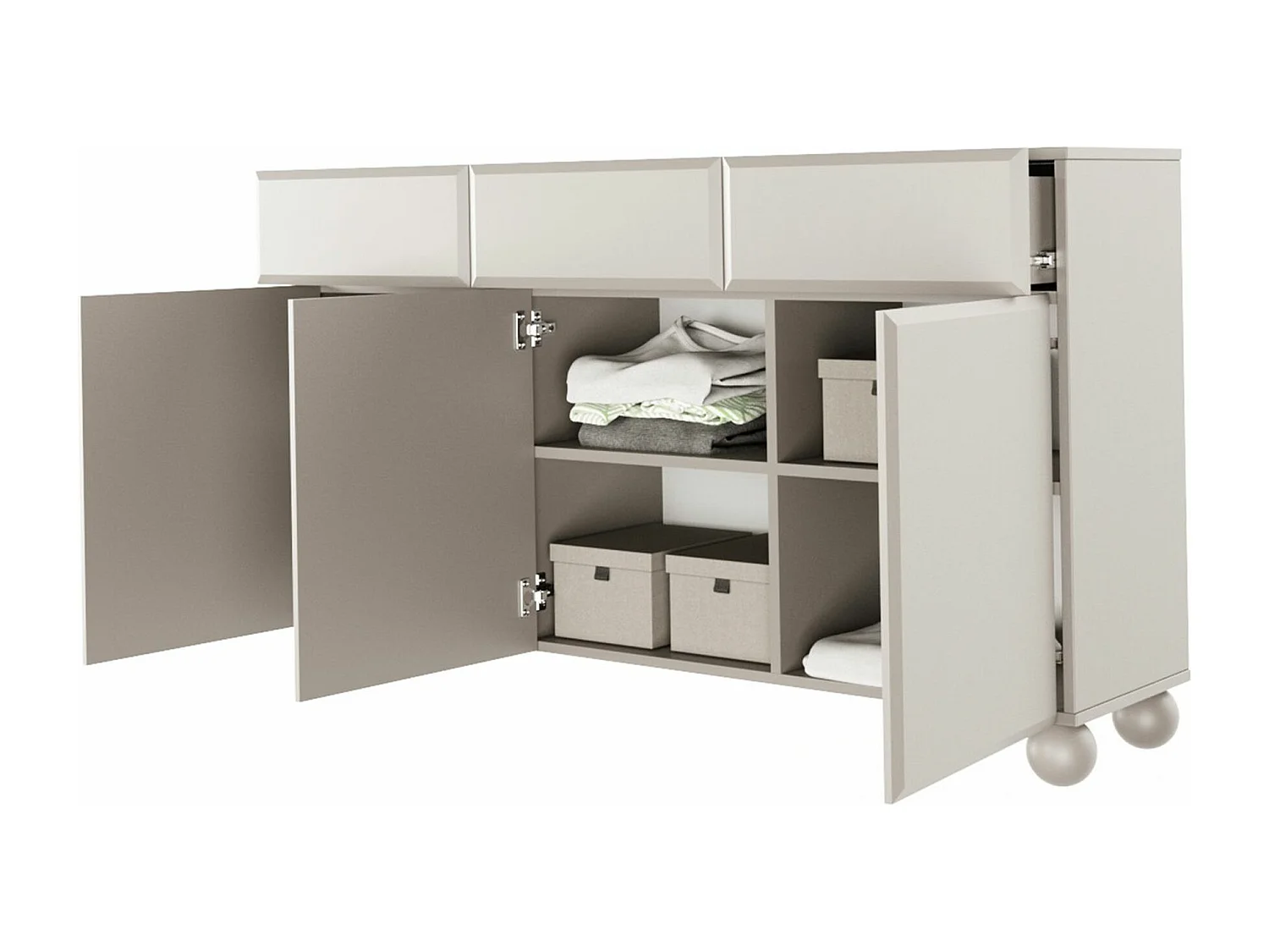 Buffet 3 portes - 150 cm - beige avec trois tiroirs - CHOCOLATED