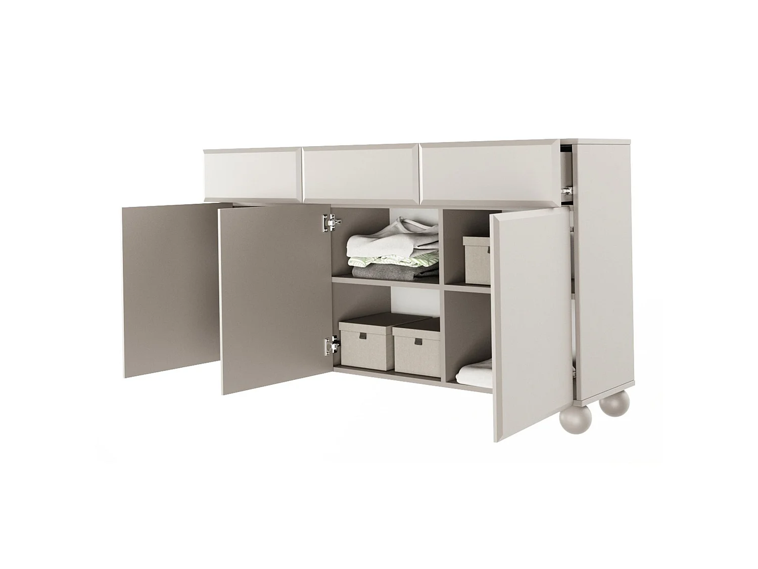 Buffet 3 portes - 150 cm - beige avec trois tiroirs - CHOCOLATED