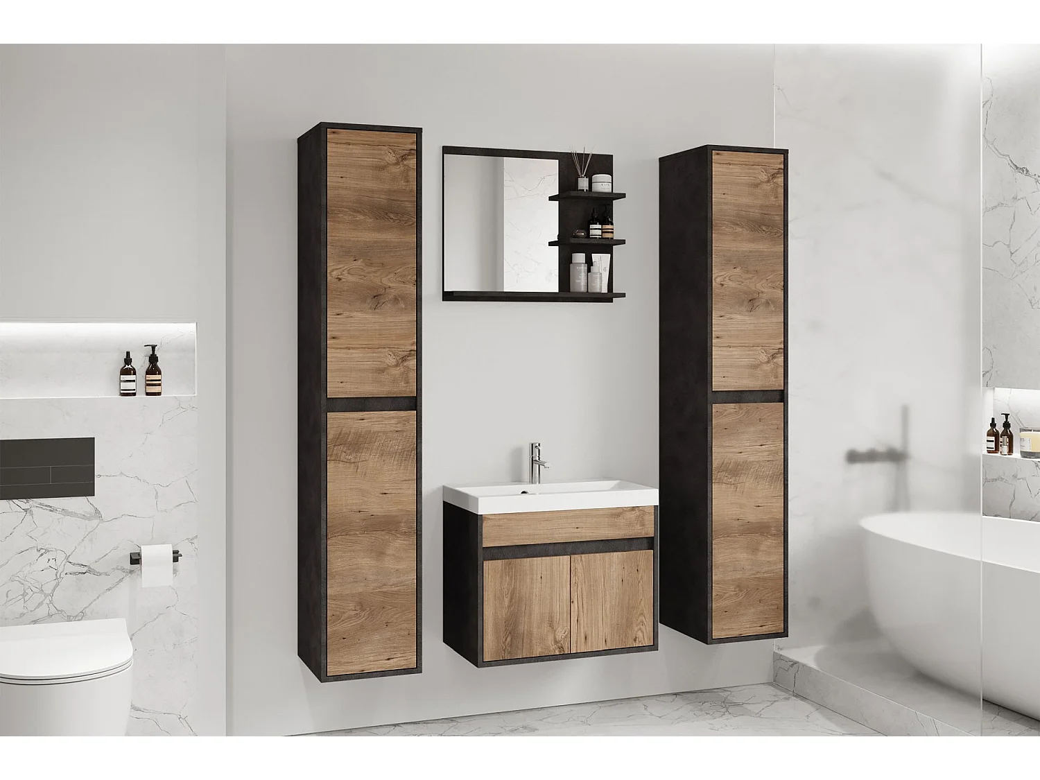 Ensemble de salle de bain XL - avec meuble sous-vasque Matera/Châtaigne - LUANI