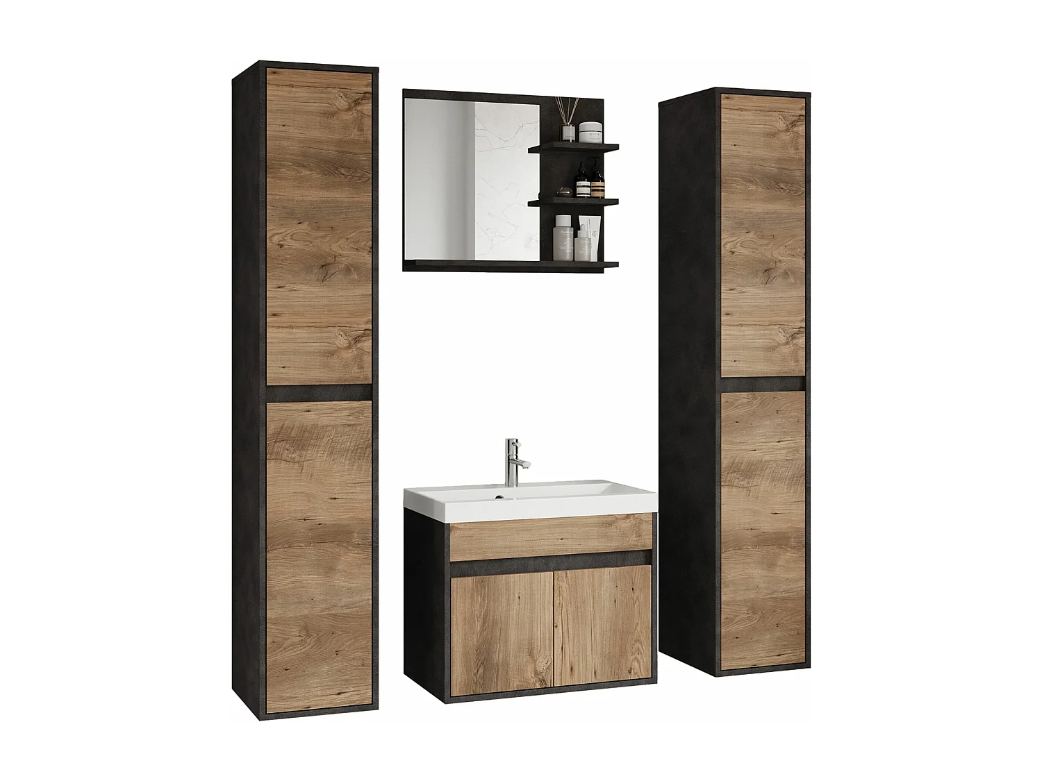 Ensemble de salle de bain XL - avec meuble sous-vasque Matera/Châtaigne - LUANI