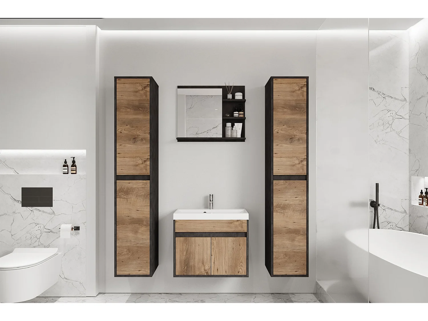 Badezimmermöbel-Set XL – mit Waschtischunterschrank – Matera / Kastanie – LUANI