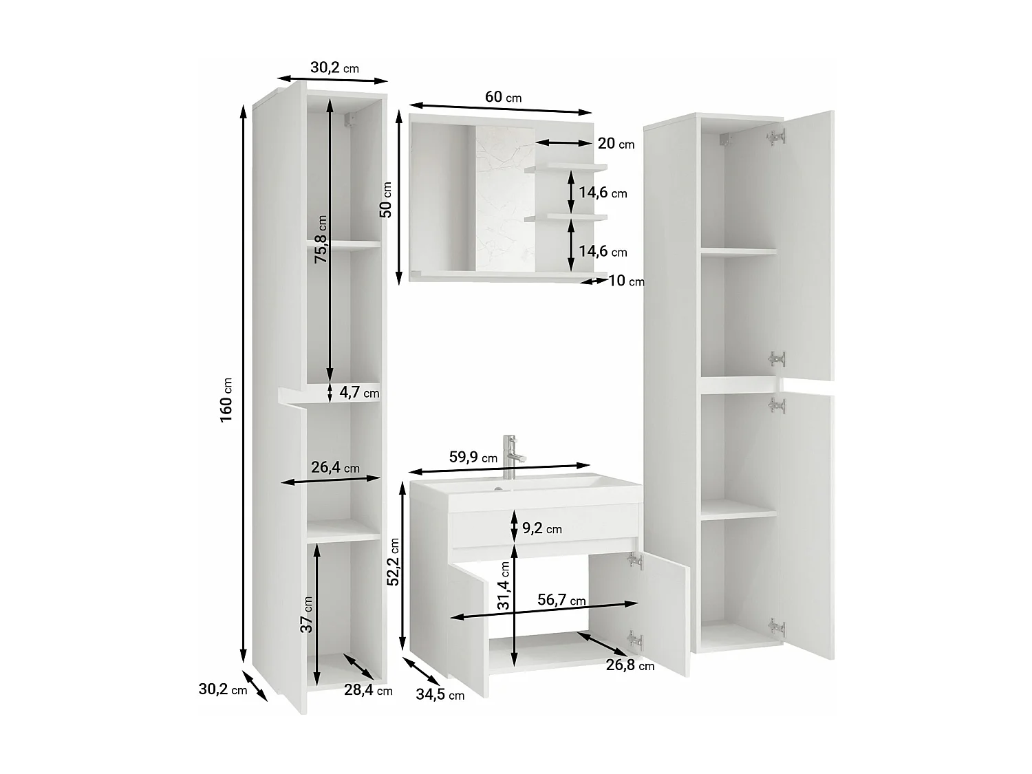 Badezimmermöbel-Set XL – mit Waschtischunterschrank – Matera / Kastanie – LUANI