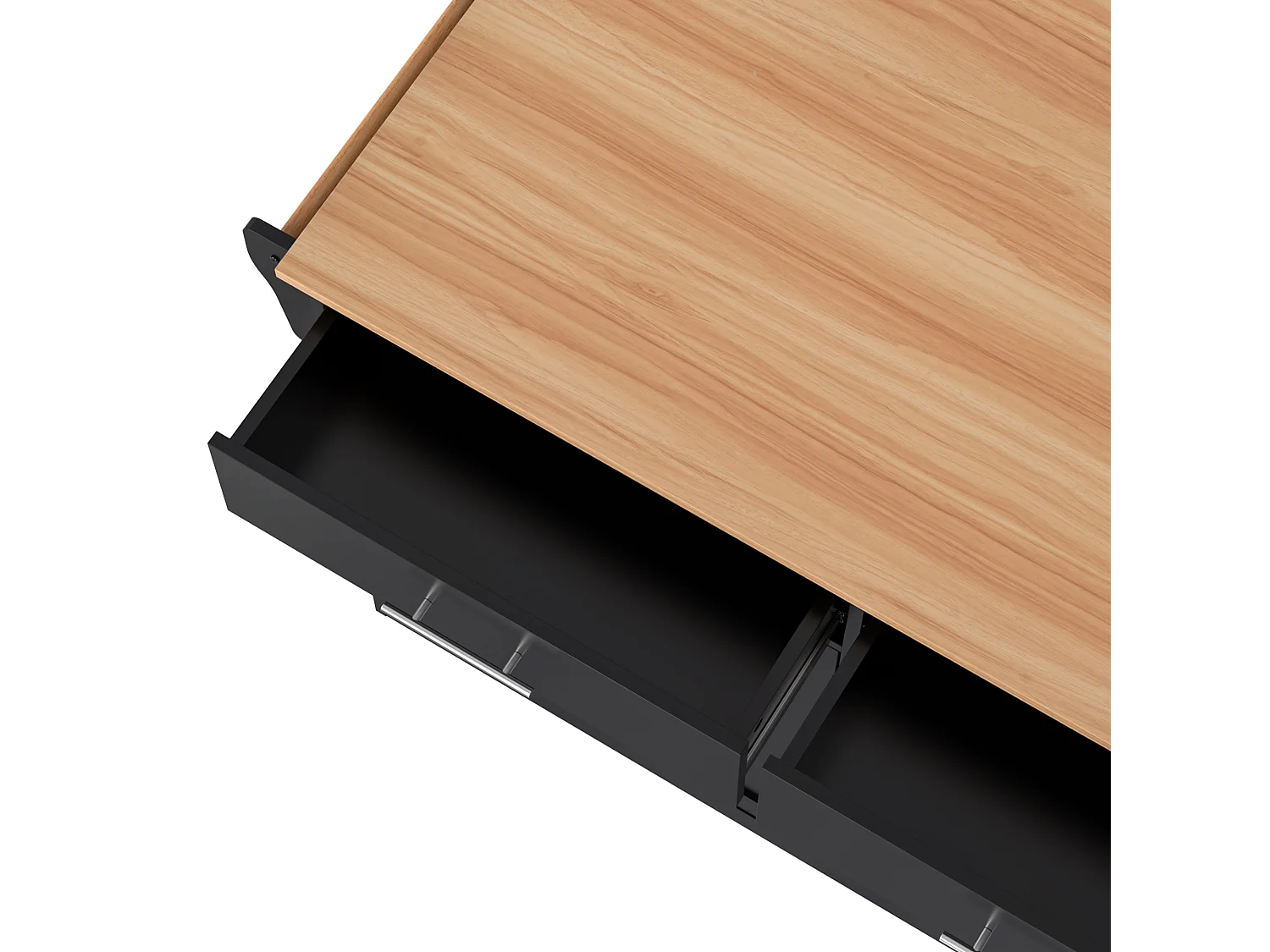 Isla central de cocina - 2 cajones y 4 compartimentos - patas con ruedas o de madera - Negro