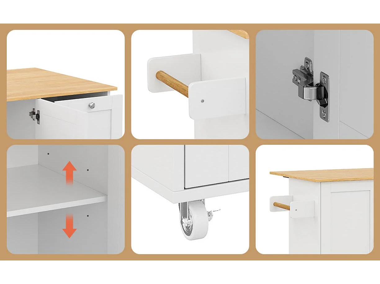 Zentrale Kücheninsel - mit klappbarem Counter - 3 Schubladen und verstellbare Regale - Weiß