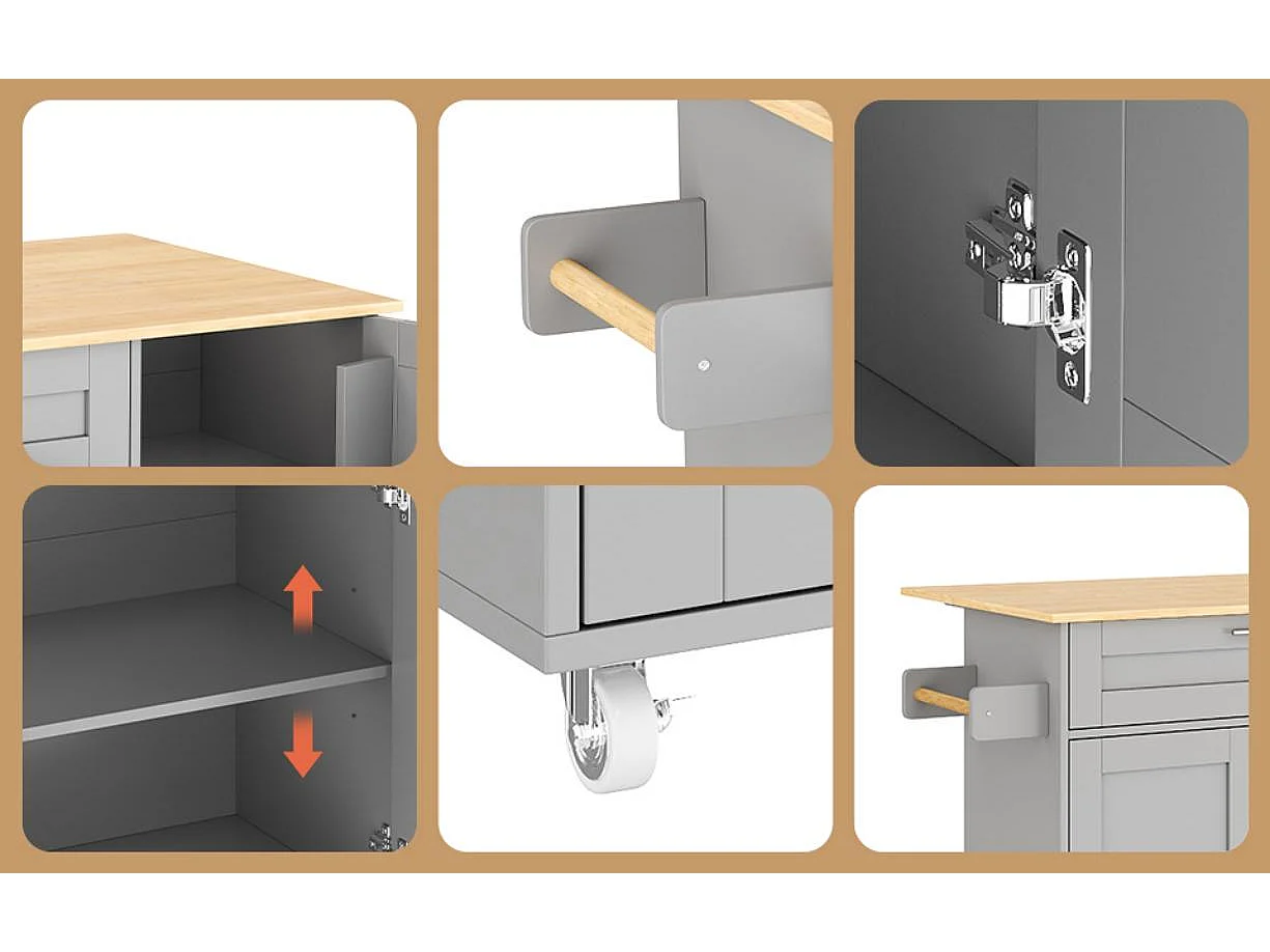 Wyspa kuchenna - z składanym blatem - liczne schowki - Szary