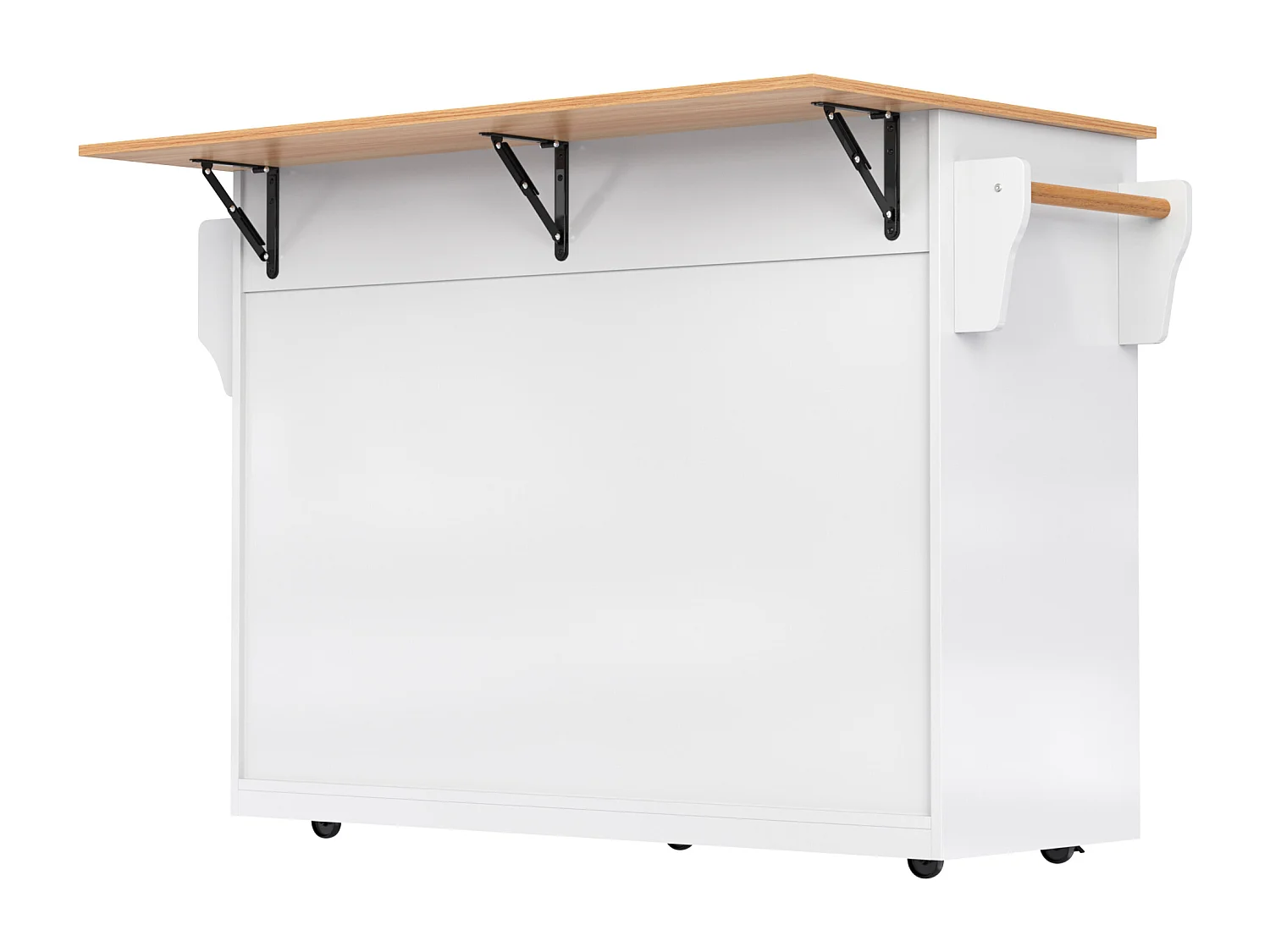 Ilot central de cuisine - 2 tiroirs et 4 compartiments - pieds en roulettes ou en bois - Blanc