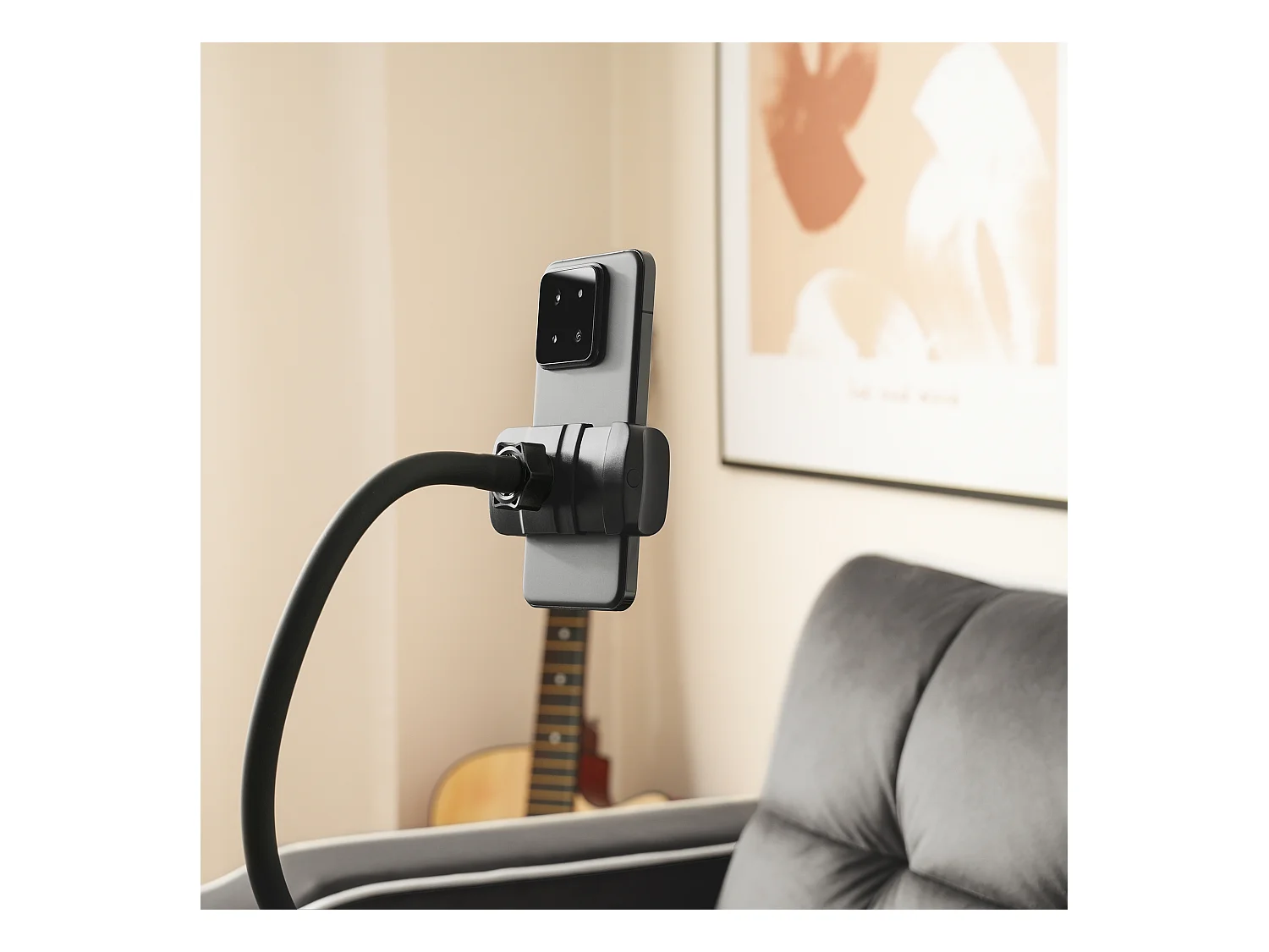 Fauteuil escamotable en velours - avec porte-gobelet + support pour téléphone portable - Gris