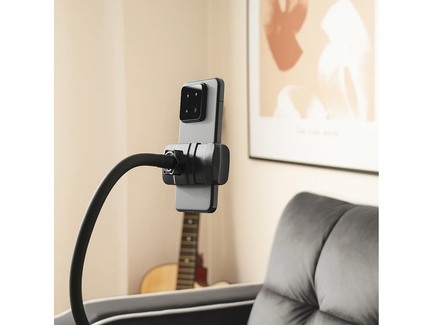 Fauteuil escamotable en velours - avec porte-gobelet + support pour téléphone portable - Gris