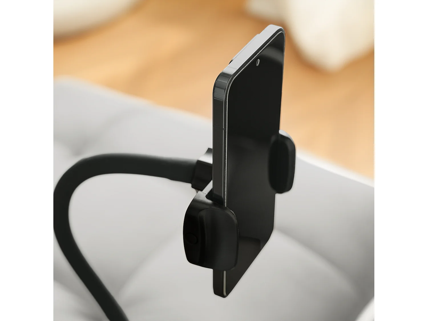 Fauteuil escamotable en velours - avec porte-gobelet + support pour téléphone portable - Gris clair