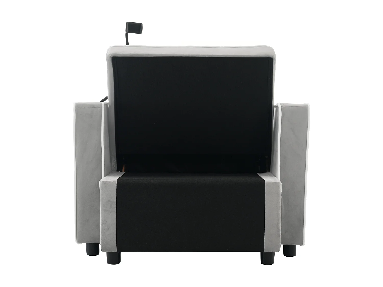 Fauteuil escamotable en velours - avec porte-gobelet + support pour téléphone portable - Gris clair