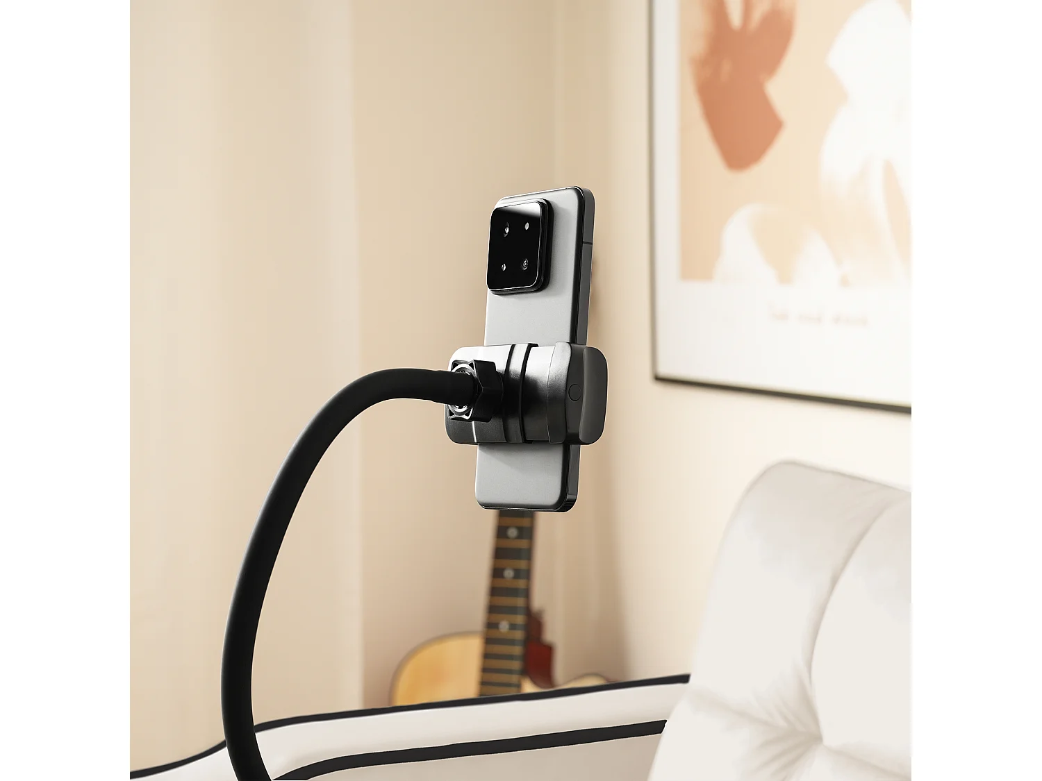 Fauteuil escamotable en velours - avec porte-gobelet + support pour téléphone portable - Beige