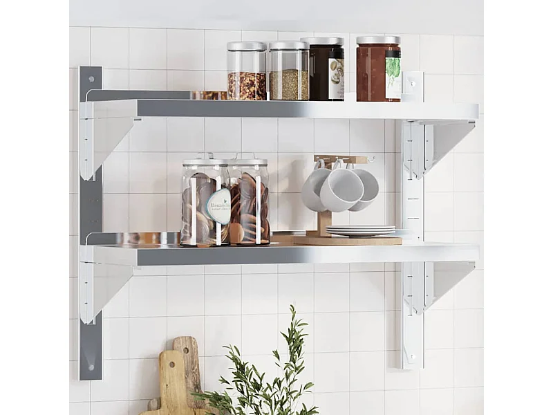 Wandschap 2-laags 75x23,5x60 cm roestvrijstaal zilverkleurig