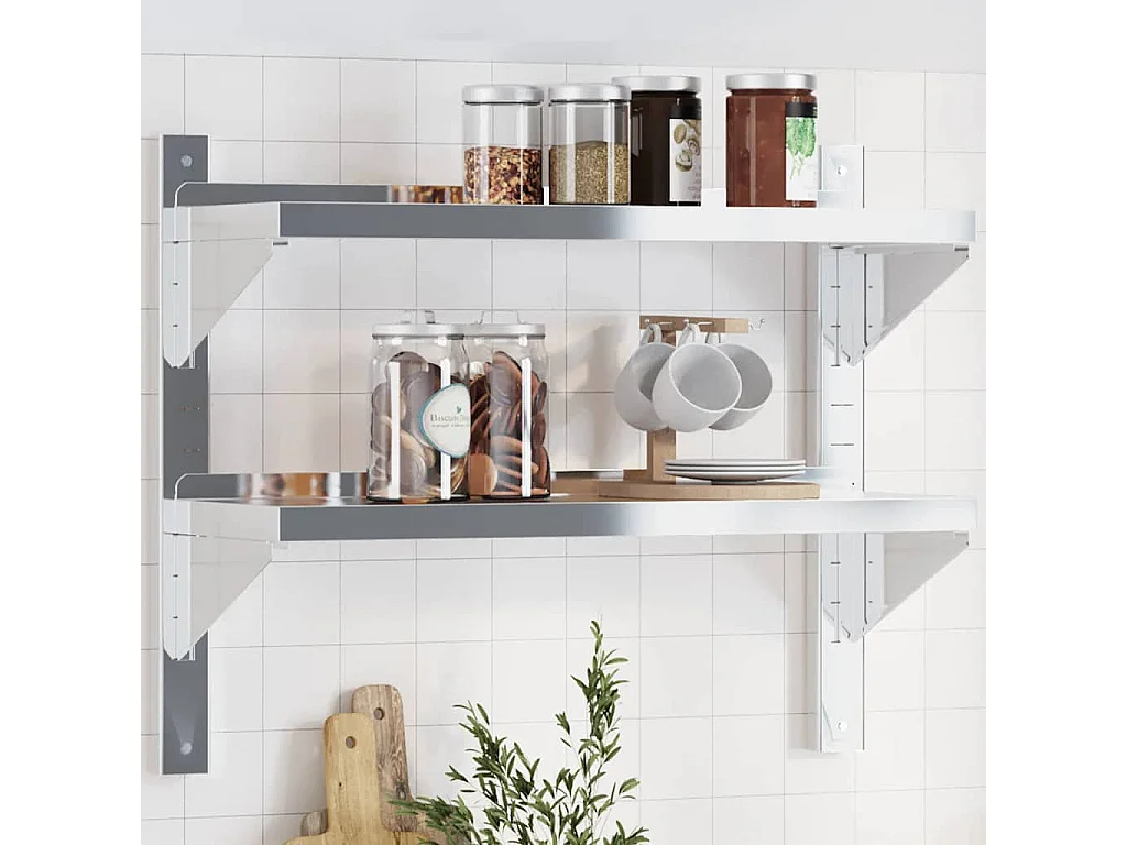 Wandregal mit 2 Böden 75x23,5x60 cm Silbern Edelstahl