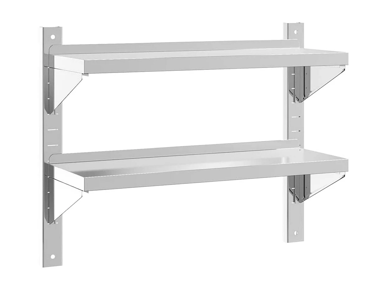 Wandschap 2-laags 75x23,5x60 cm roestvrijstaal zilverkleurig