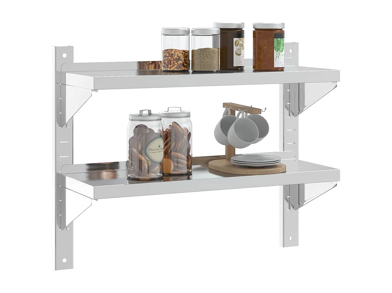 Wandschap 2-laags 75x23,5x60 cm roestvrijstaal zilverkleurig